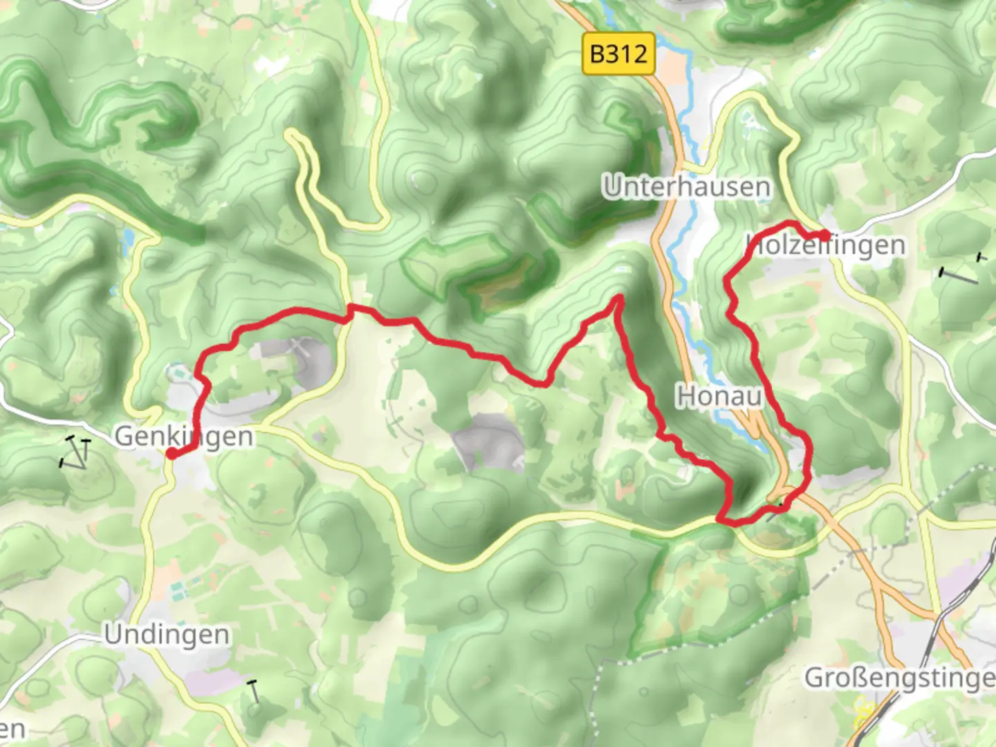 An image depicting the trail Holzelfingen to Genkingen Walk and its surrounding area.