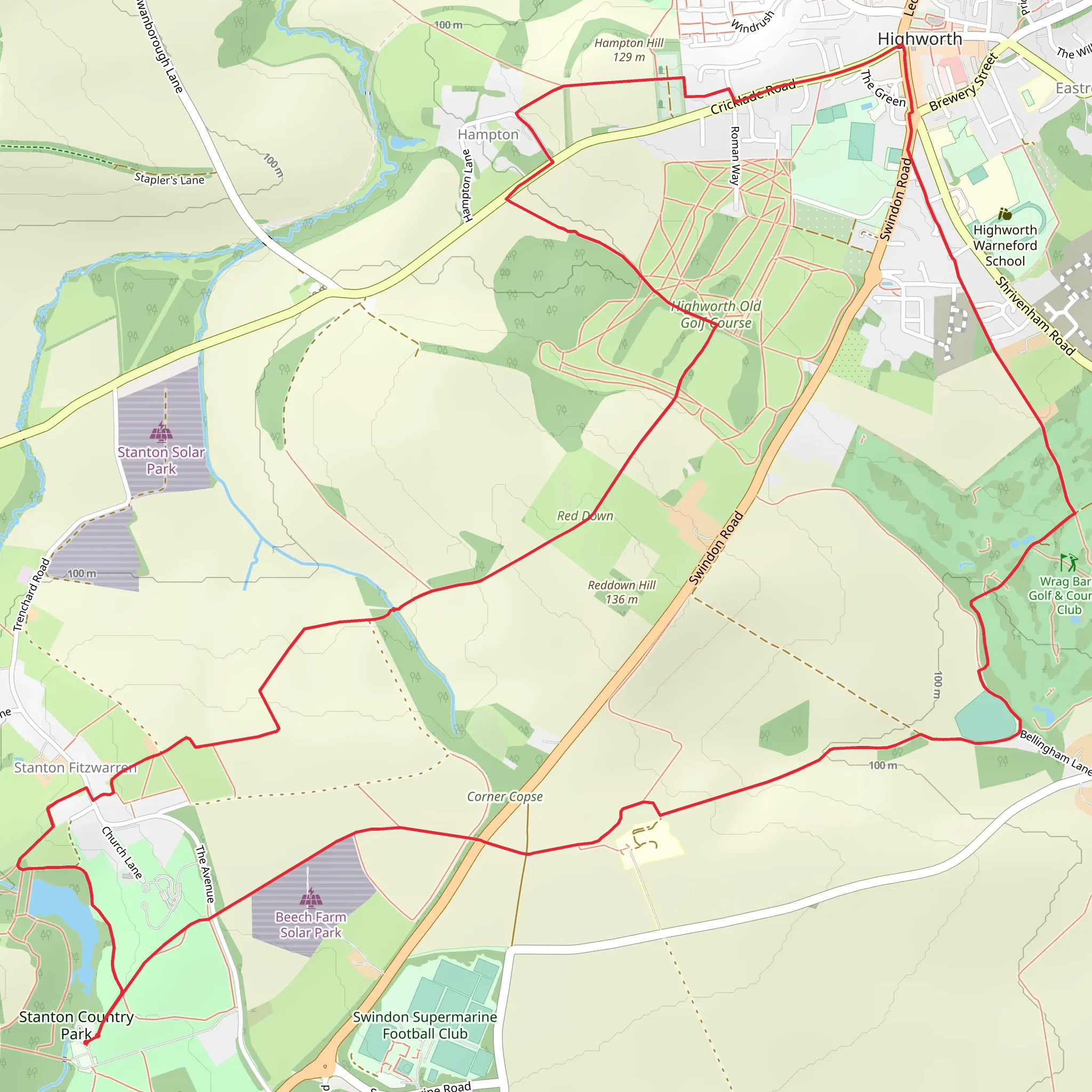 Stanton Country Park and Hampton Hill Loop mobile static map
