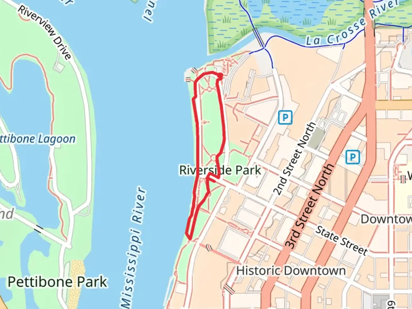 An image depicting the trail Riverside Park Loop and its surrounding area.