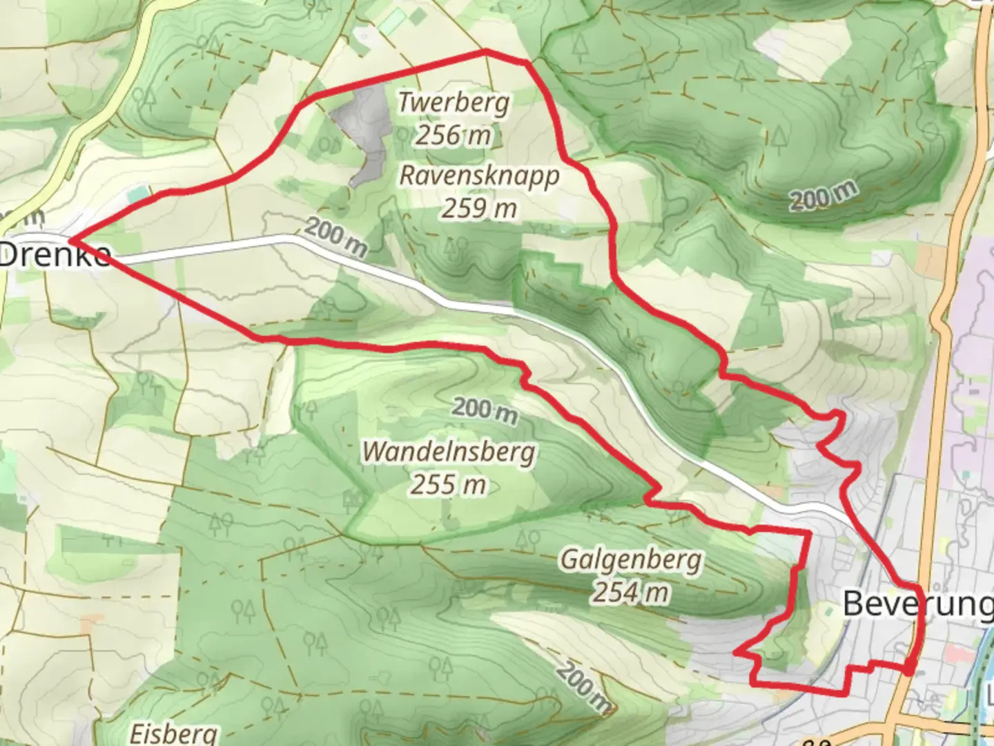 An image depicting the trail Beverrungen Loop and its surrounding area.