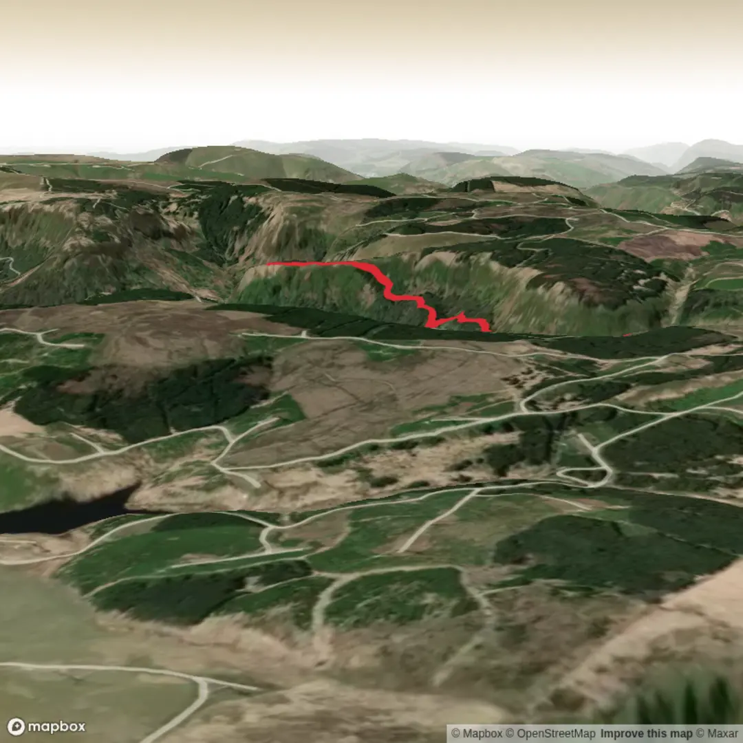 An image depicting the trail Pen Pych waterfall Loop. and its surrounding area.