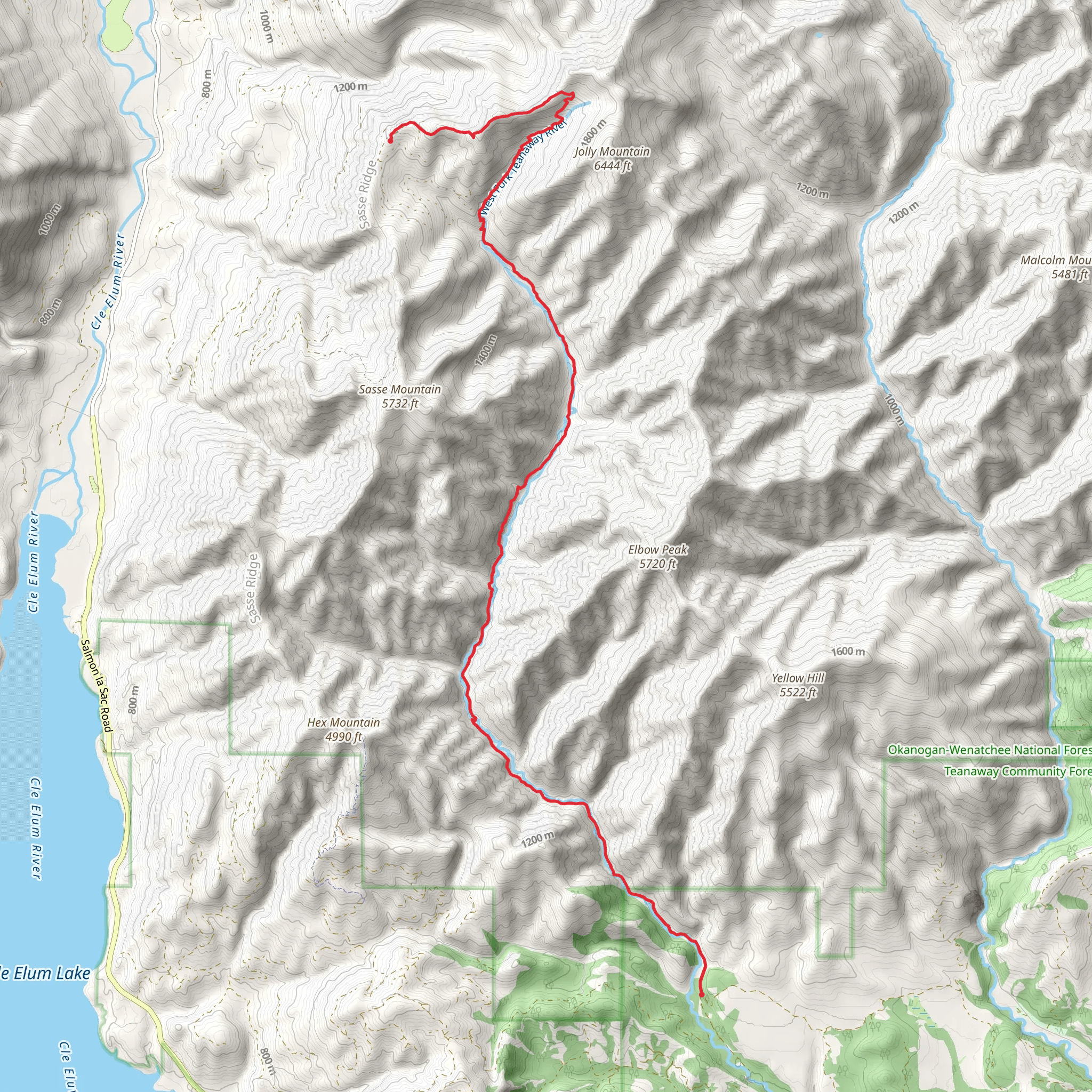 Sasse Mountain and West Fork Teanaway Trail mobile static map