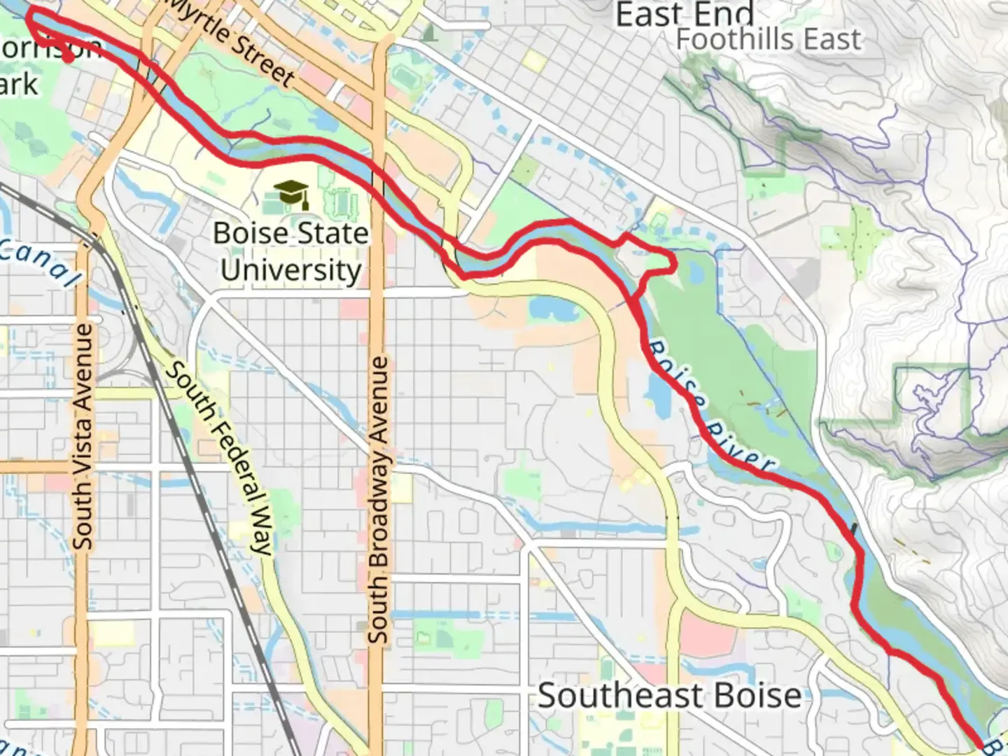 An image depicting the trail Boise River Greenbelt Loop and its surrounding area.