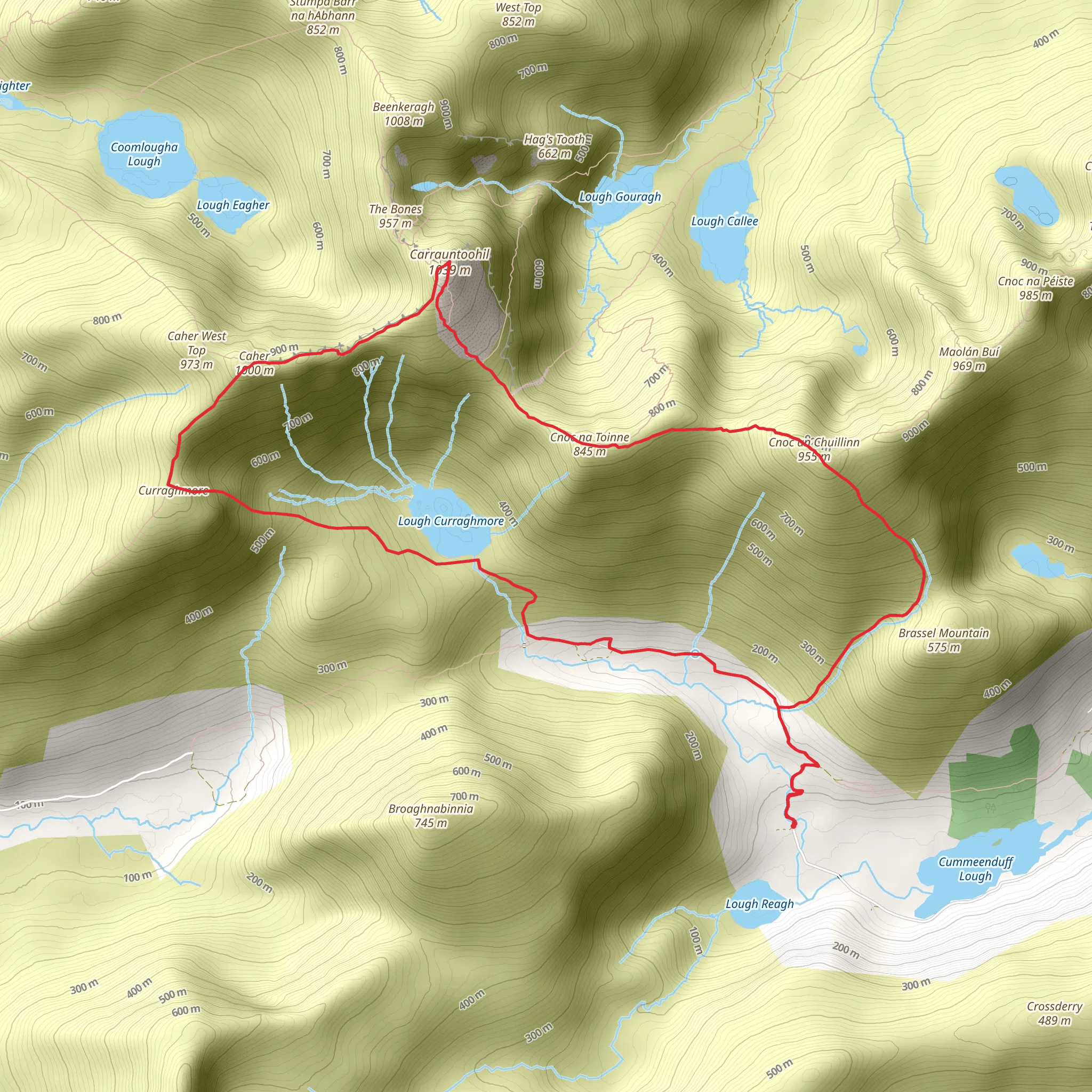 Caher, Carrauntoohil and Cnoc an Chuillinn Mountain mobile static map
