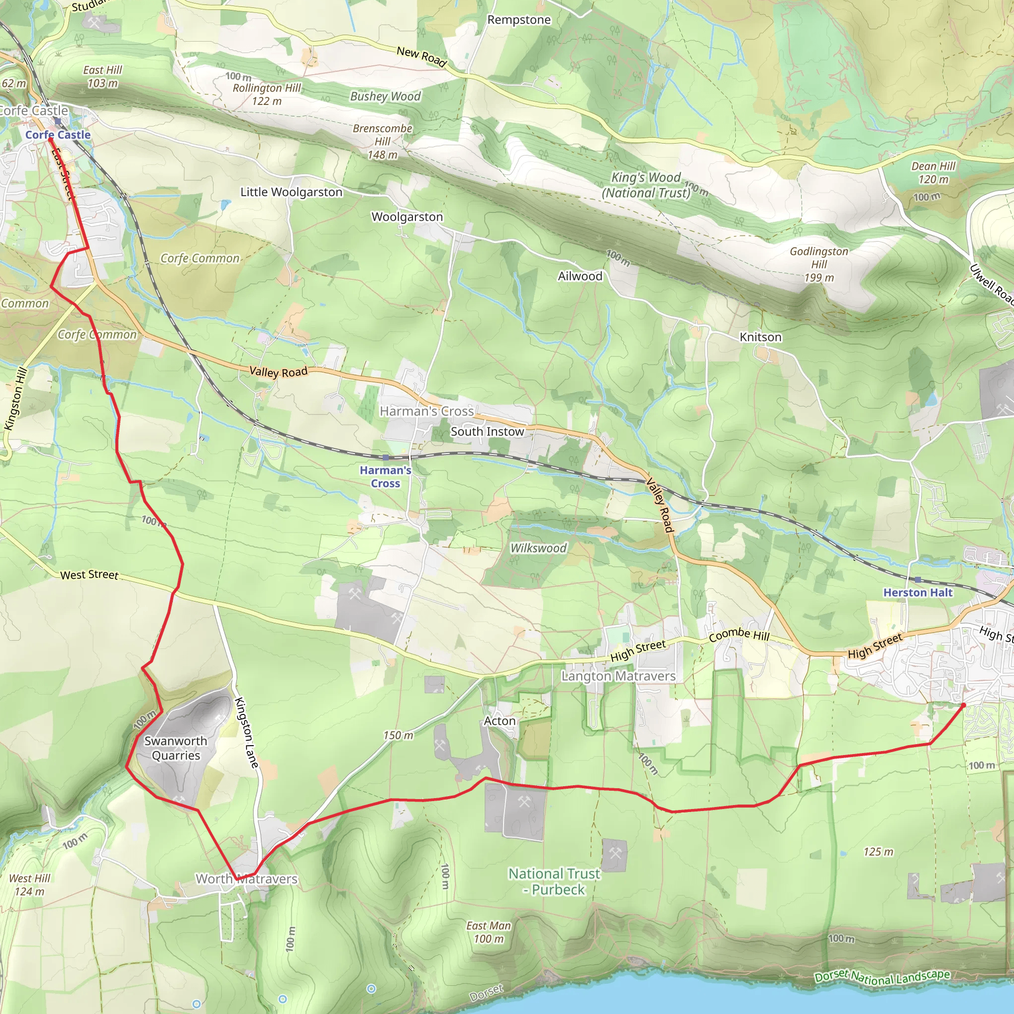 Swanage Coastal Park - Corfe Castle Walk mobile static map