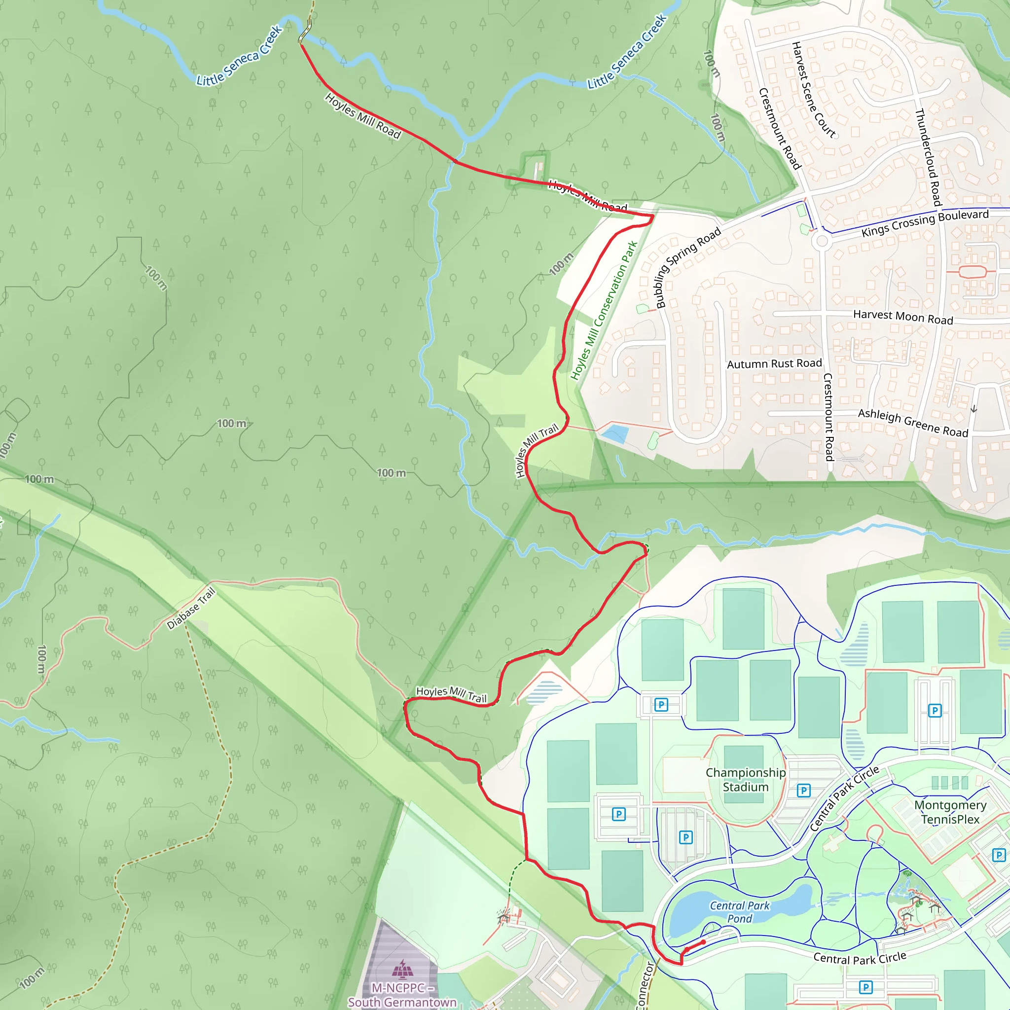 Hoyles Mill Trail from Central Park Pond mobile static map
