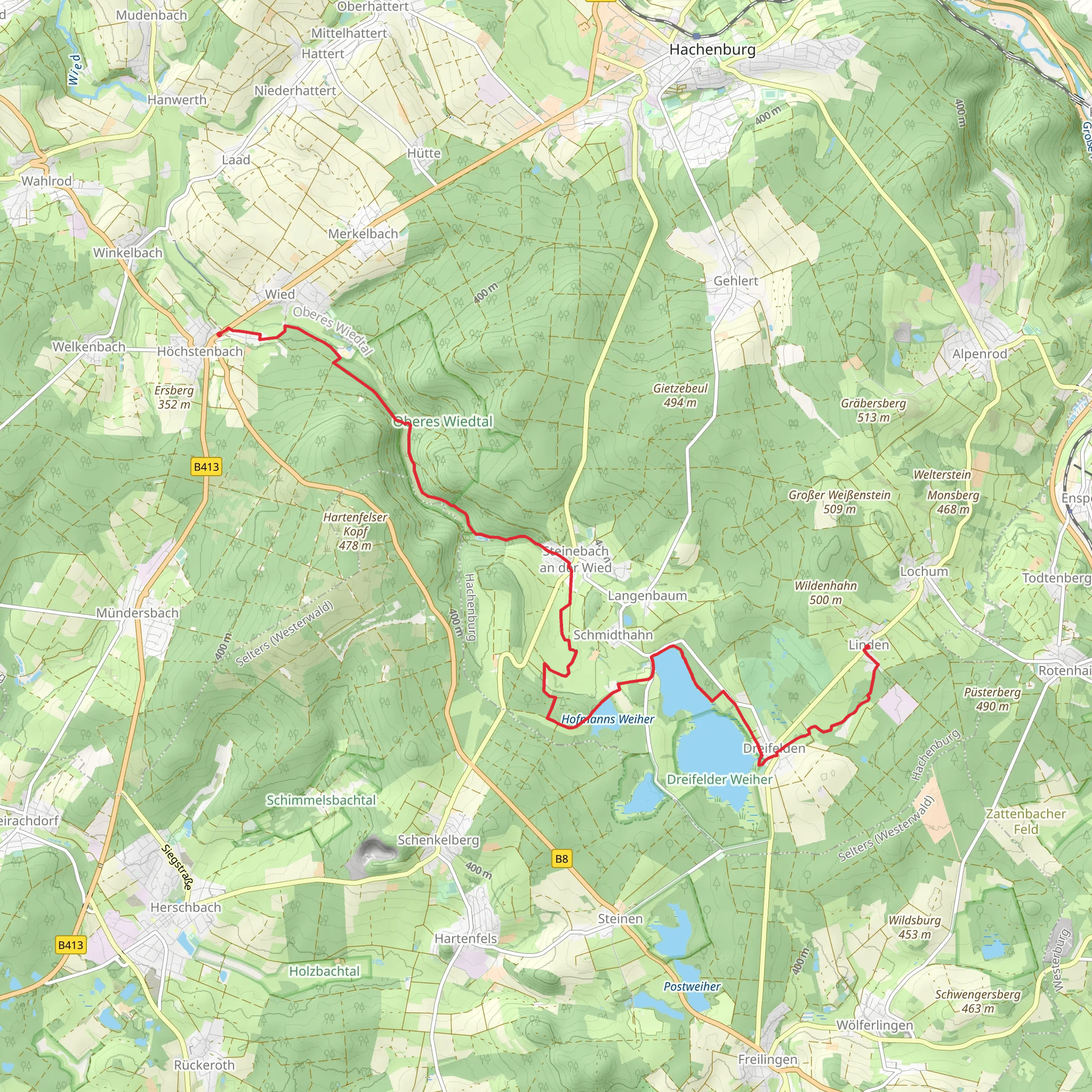 Linden to Hochstenbach Walk via Dreifelder Weiher mobile static map