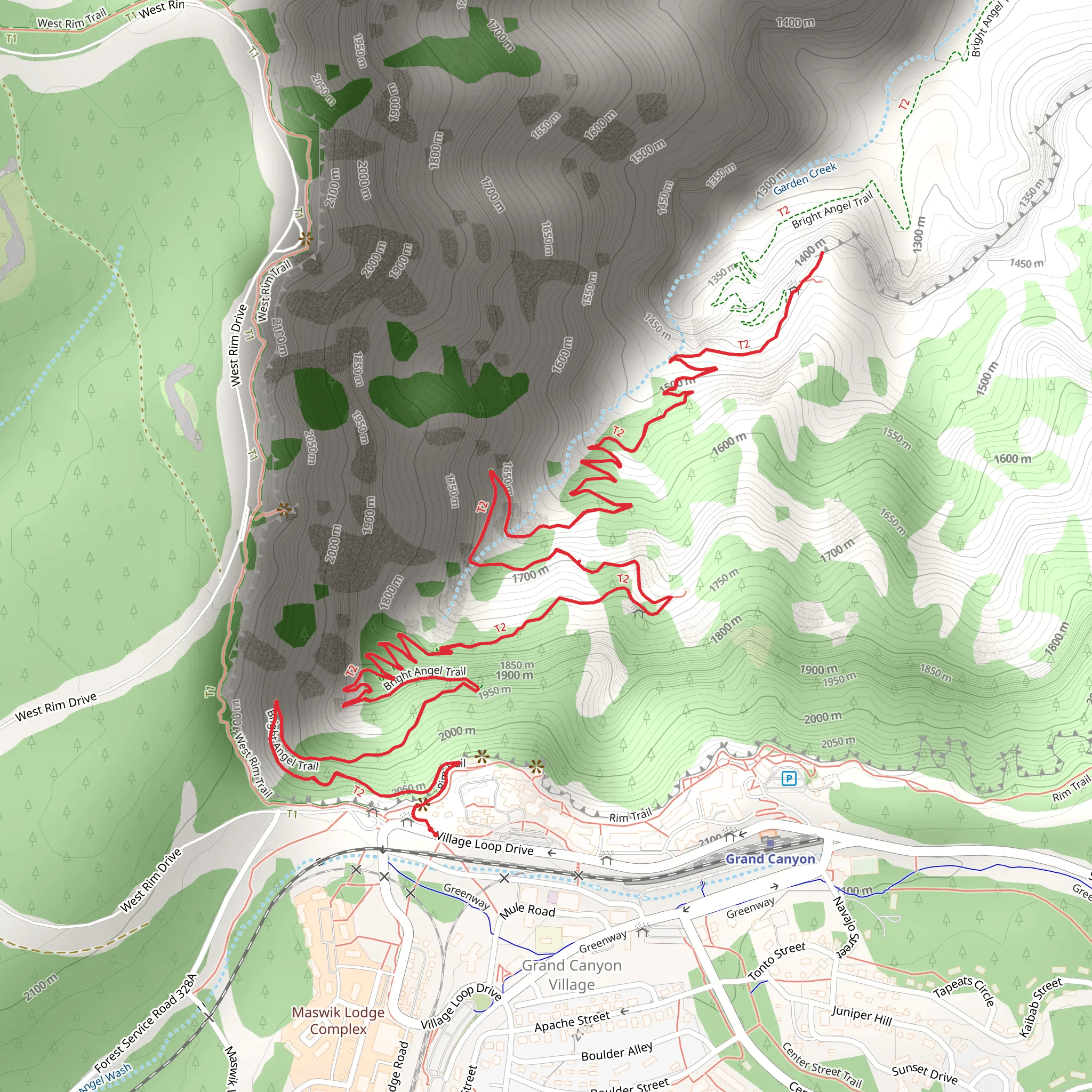 Bright Resthouse via Bright Angel Trail mobile static map
