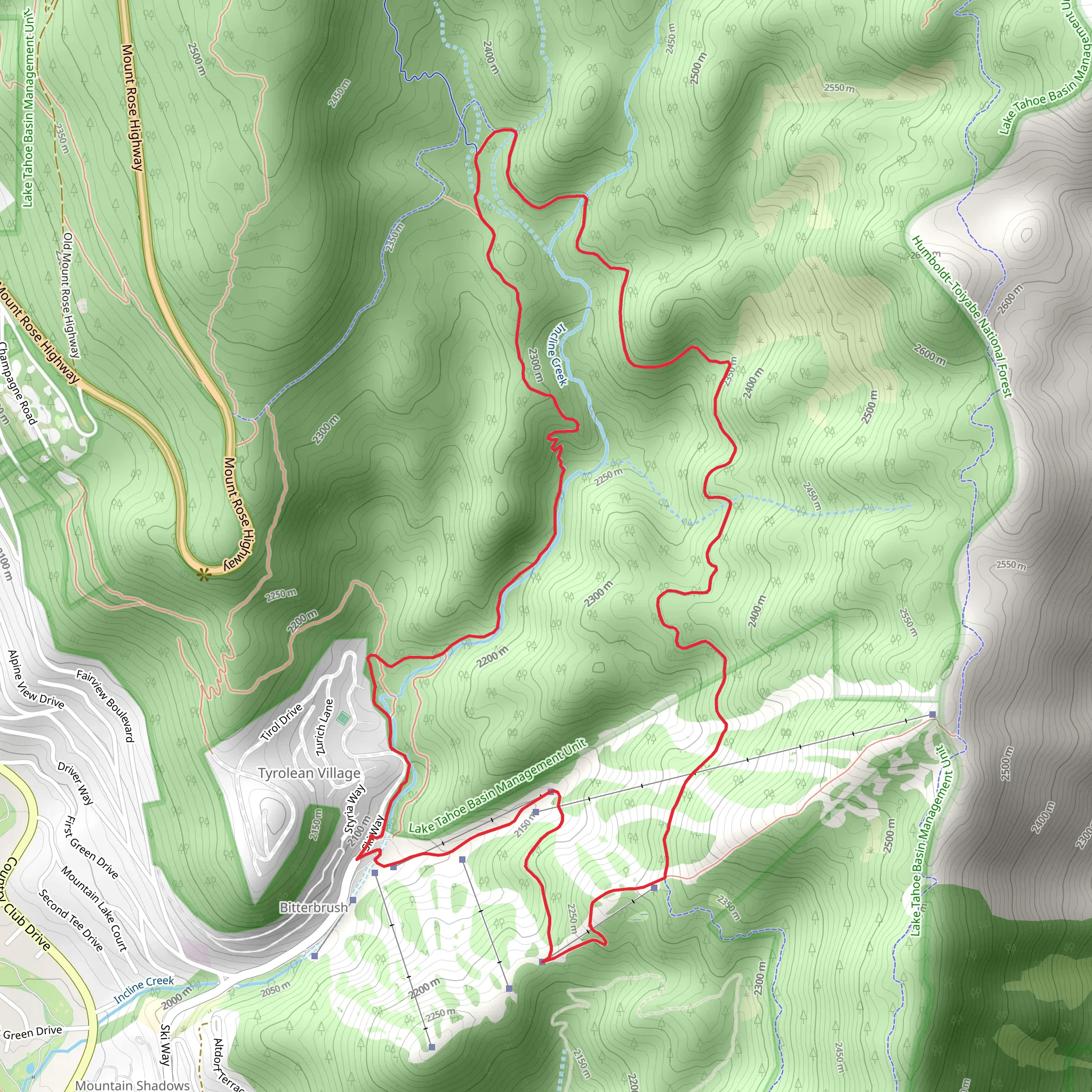 Tyrolean Downhill and Incline Flume Loop Trail mobile static map