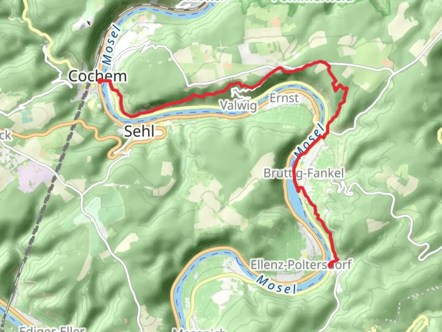 An image depicting the trail Beilstein to Cochem via Moselsteig and its surrounding area.