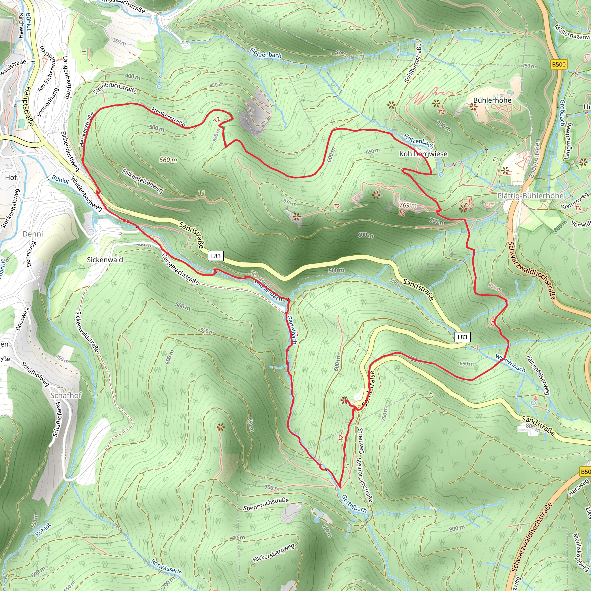 Wiedenfelsen Loop via Gertelbach Rundweg mobile static map