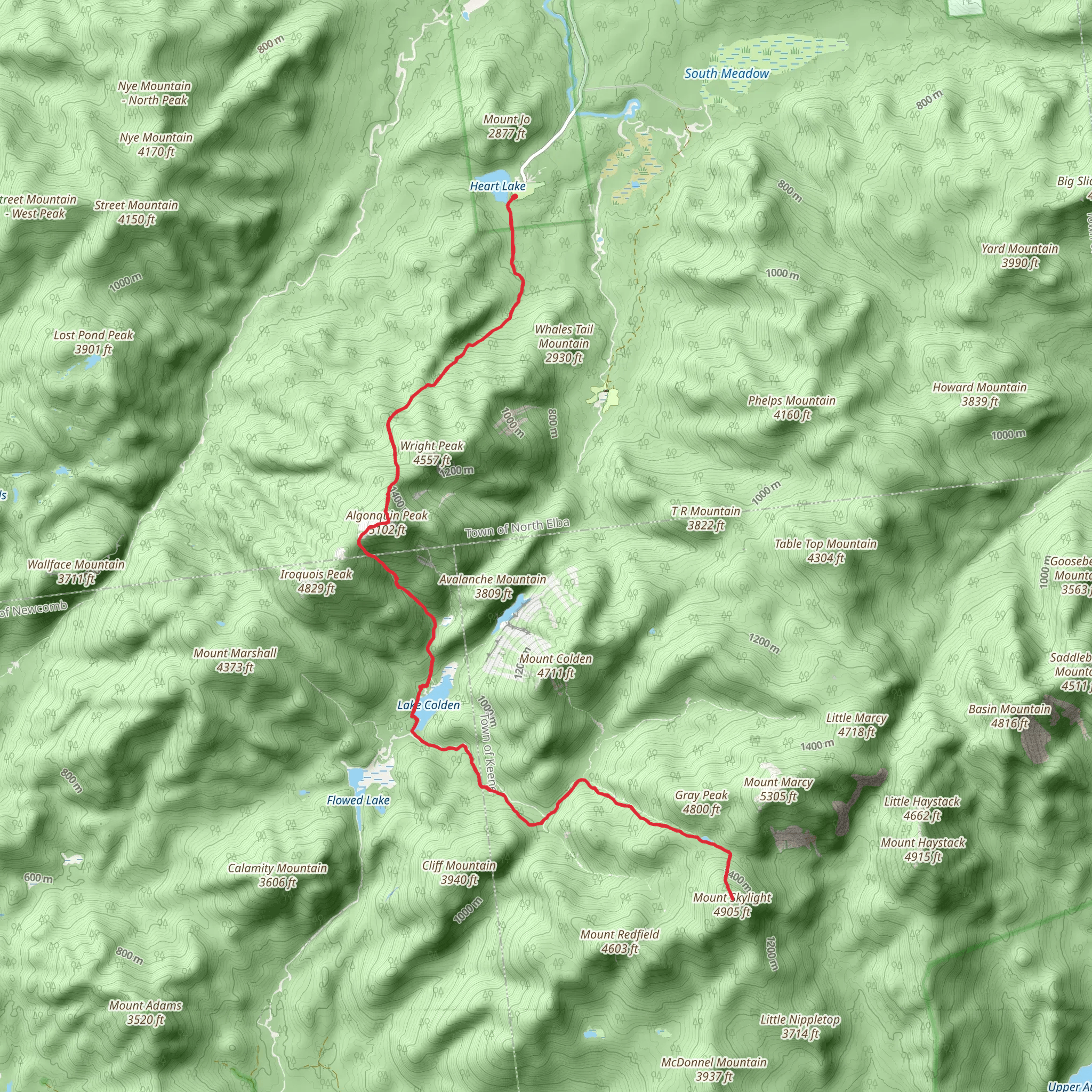 Algonquin Peak to Lake Colden to Mount Skylight via Algonquin Trail mobile static map