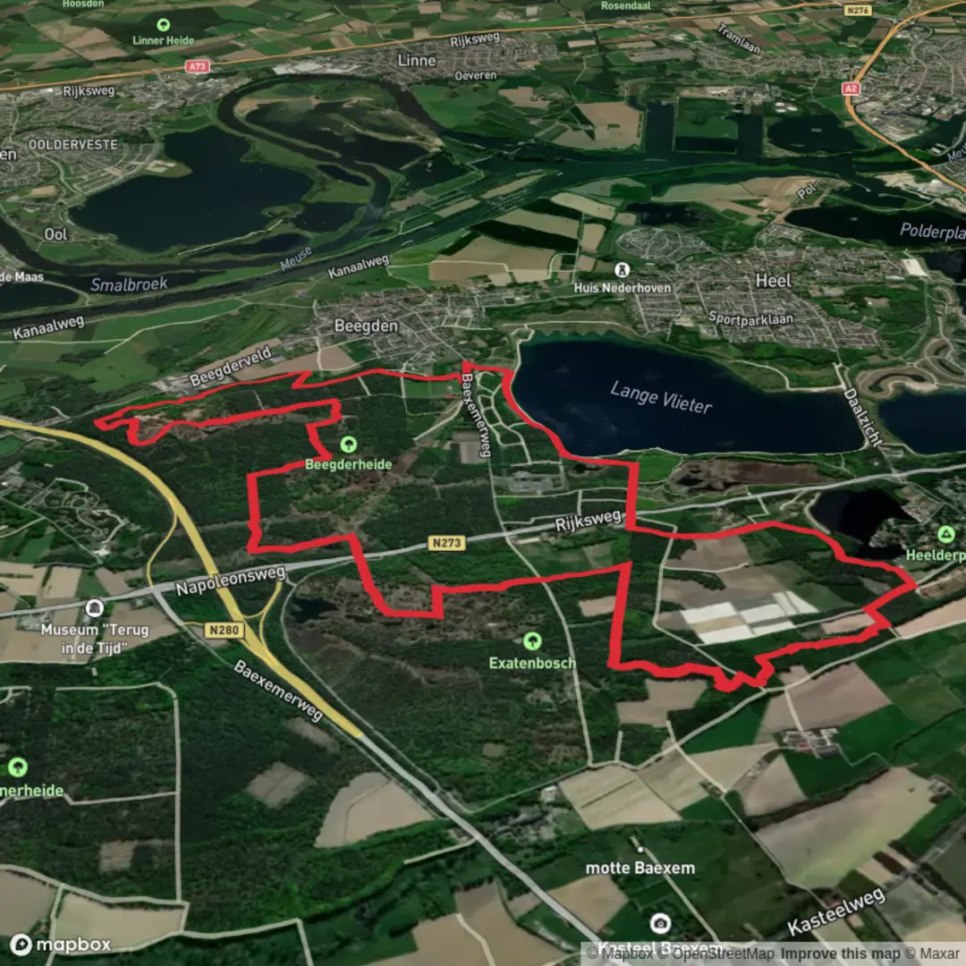 An image depicting the trail Heelderpeel via Beegderheide and its surrounding area.