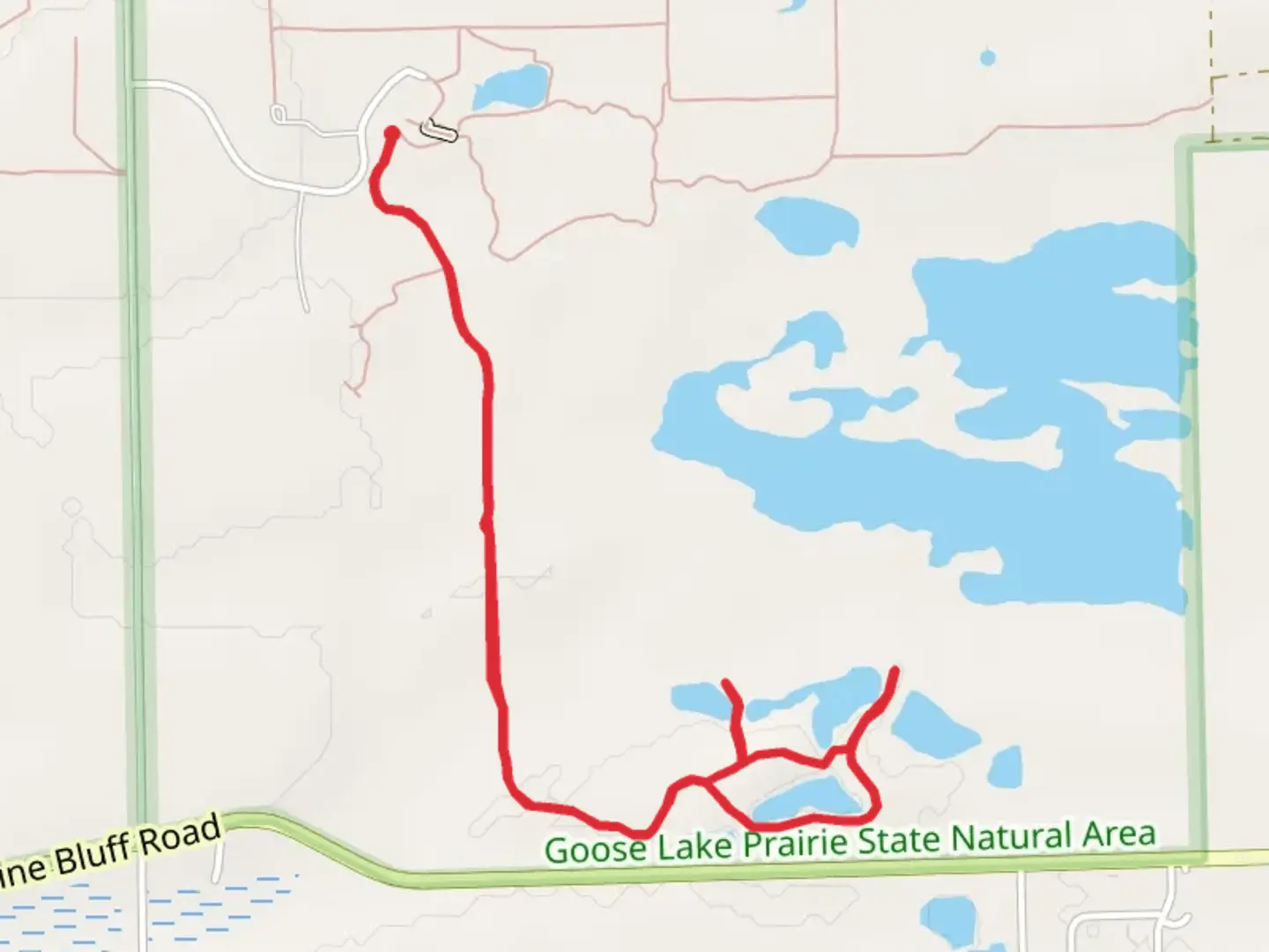 An image depicting the trail Prairie View Trail and Overview Trail and its surrounding area.