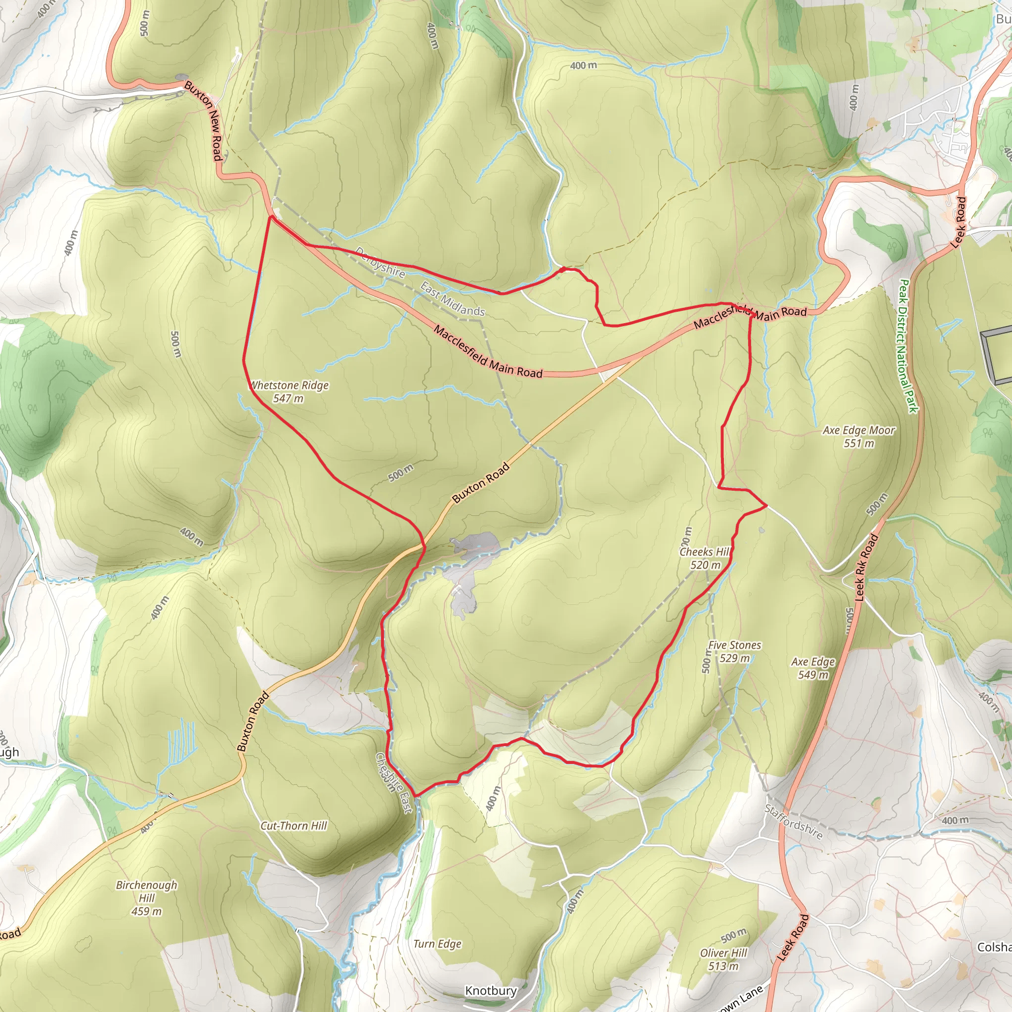 Axe Edge Moor and Three Shires Head mobile static map