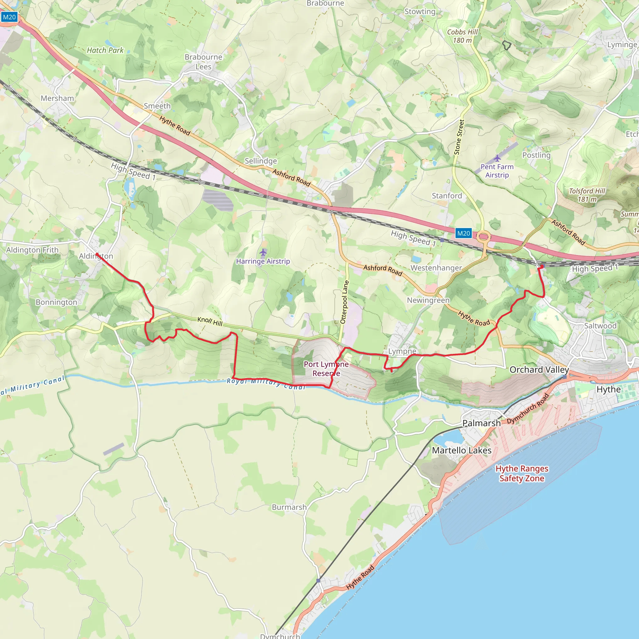 Aldington to Sandling via Saxon Shore Way mobile static map