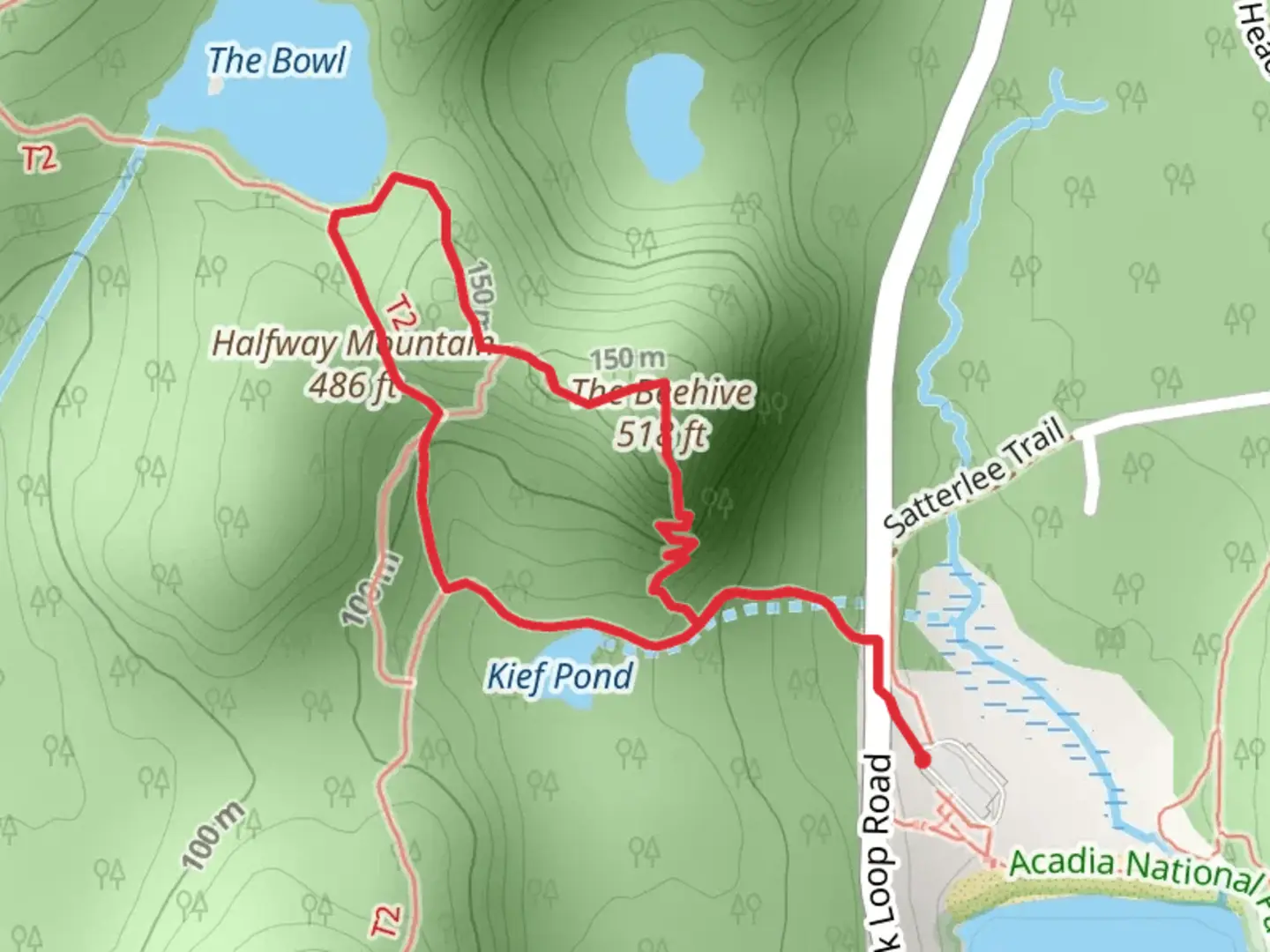 An image depicting the trail The Beehive via Bowl Trail Loop and its surrounding area.