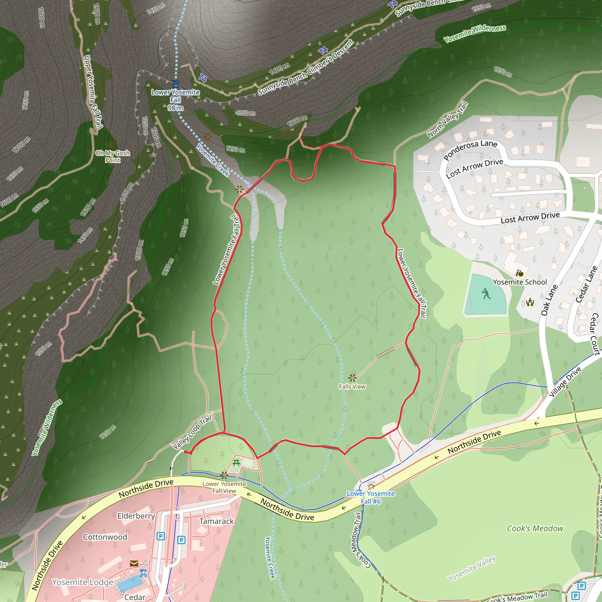 Lower Yosemite Falls Trail mobile static map