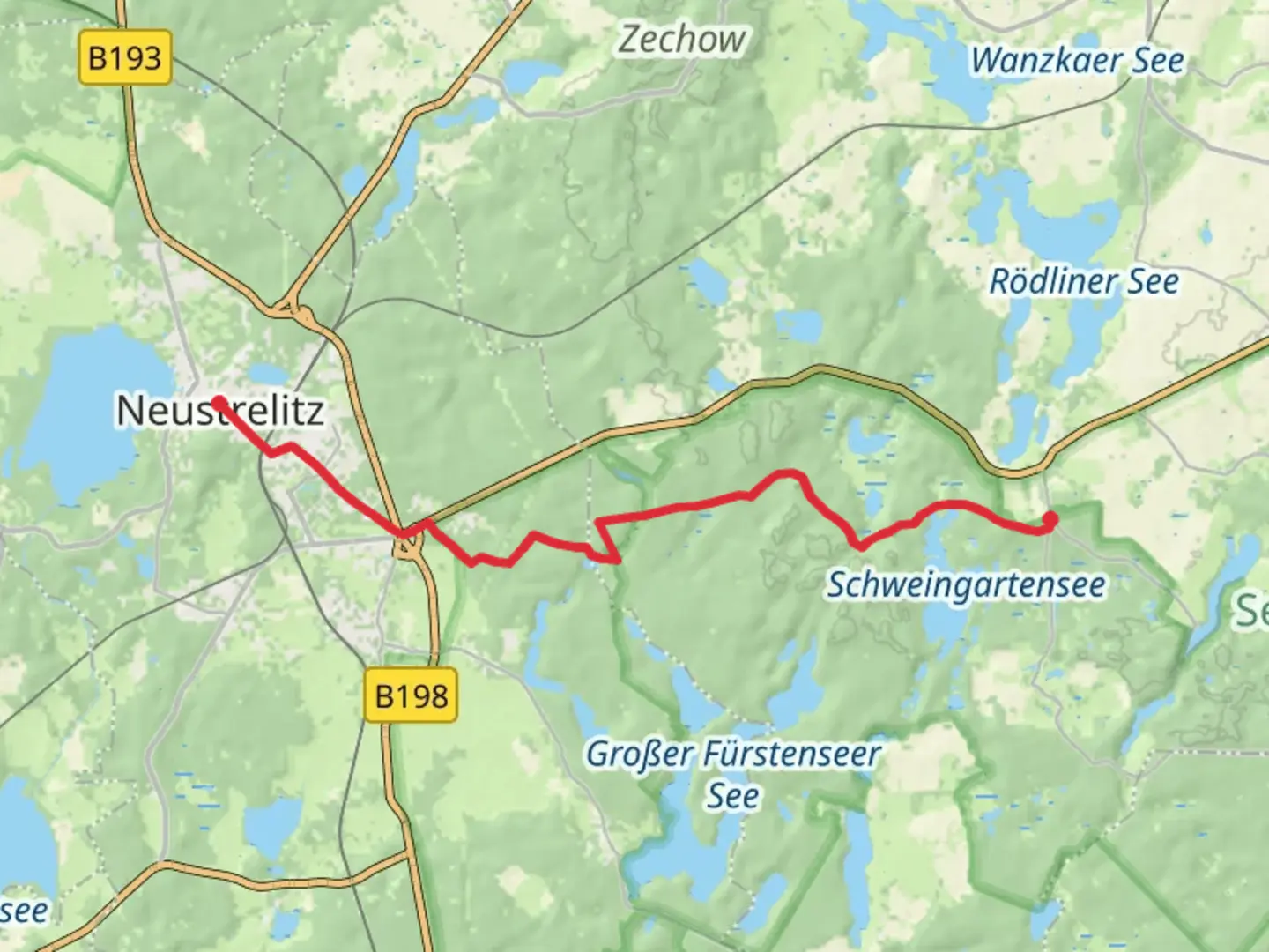 An image depicting the trail Carpin to Neustrelitz Walk and its surrounding area.