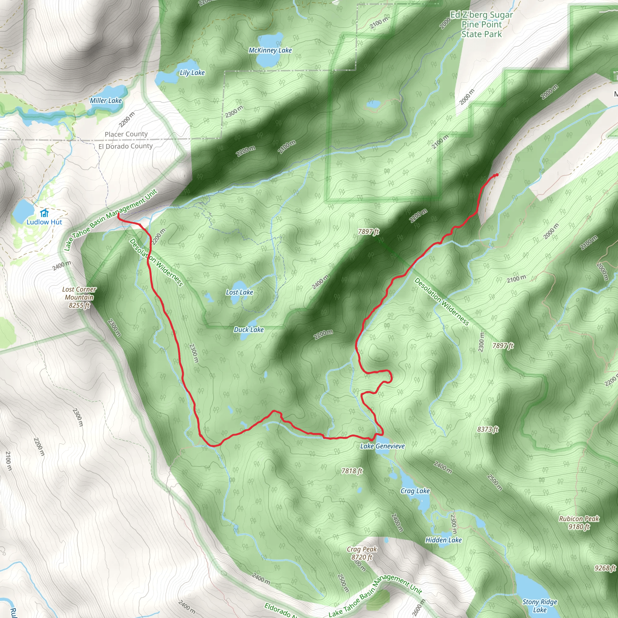 Genevieve Trail via Tahoe Yosemite Trail mobile static map