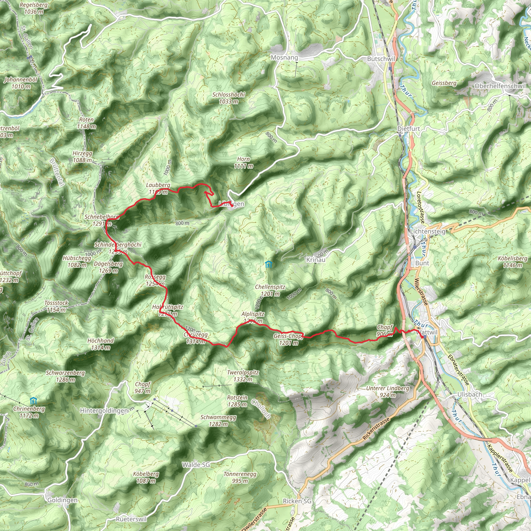 Toggenburg to Canton of Zurich mobile static map