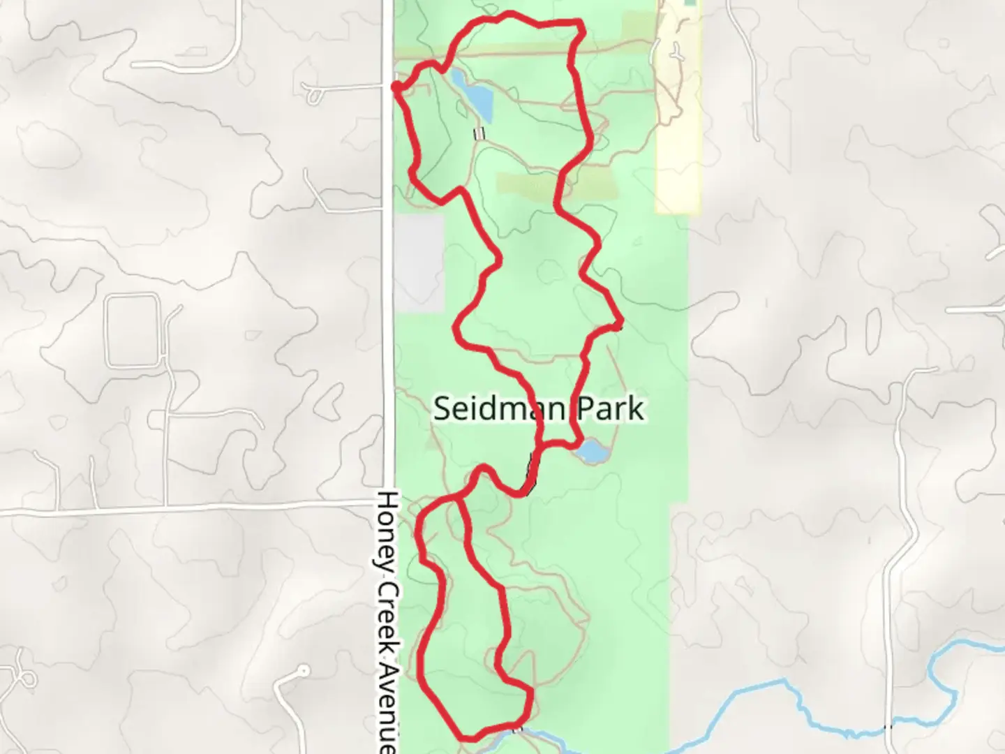 An image depicting the trail Seidman Park Loop and its surrounding area.