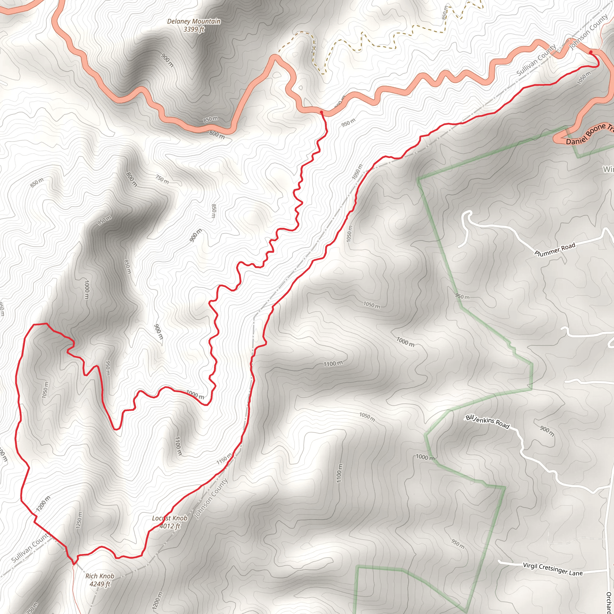 Snake Spur Road and Appalachian Trail mobile static map