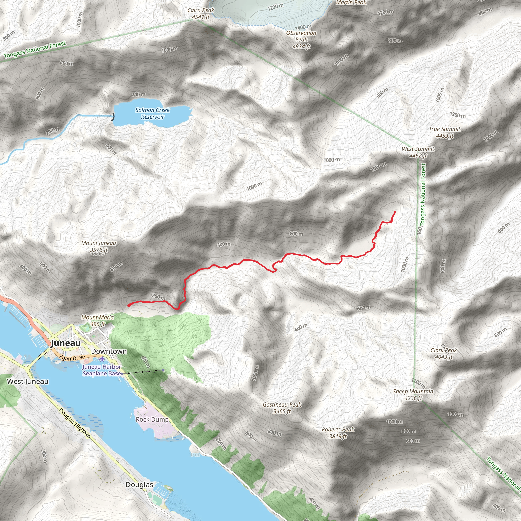 Juneau Ridge and Perserverance Trail mobile static map