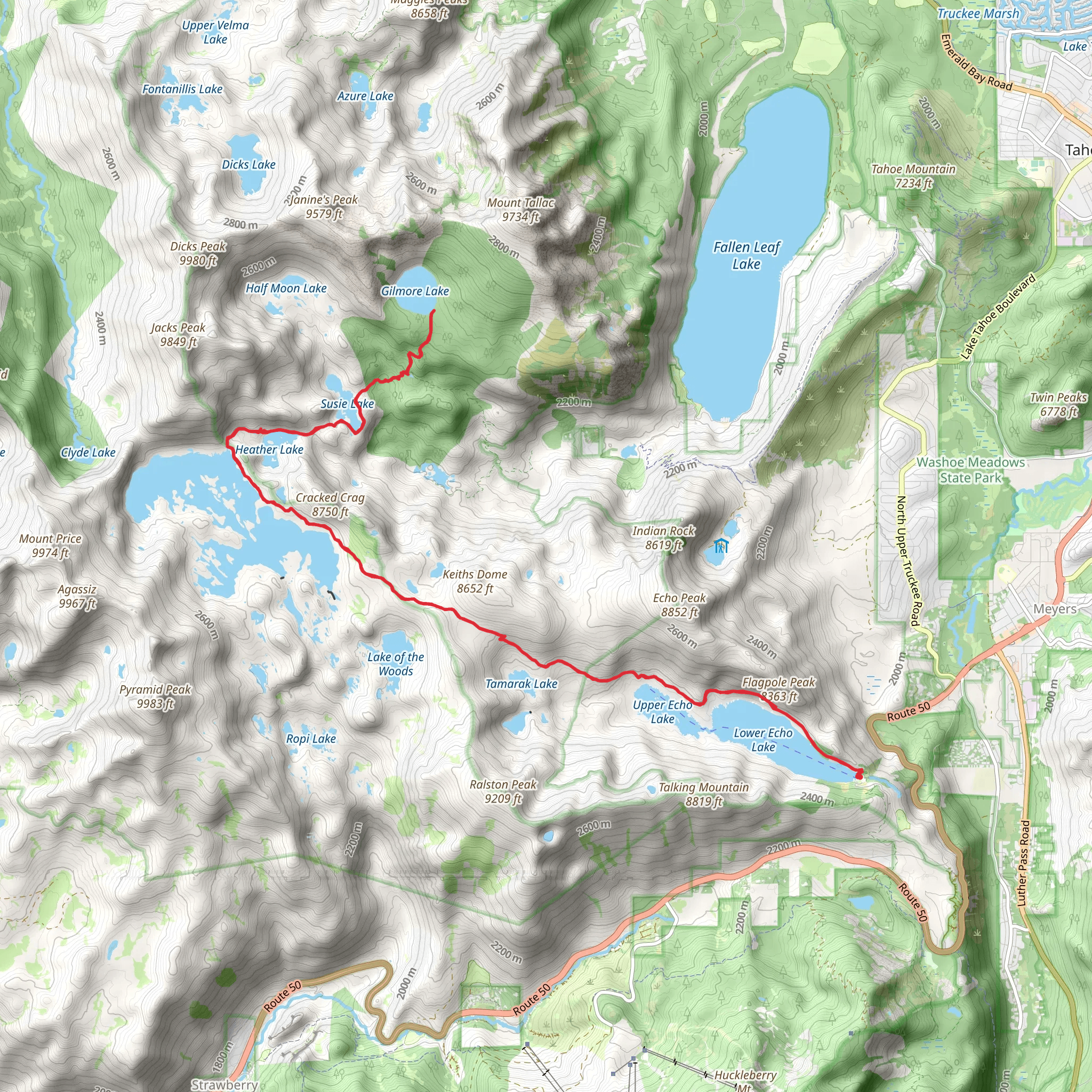 Echo Lake to Gilmore Lake via PCT mobile static map