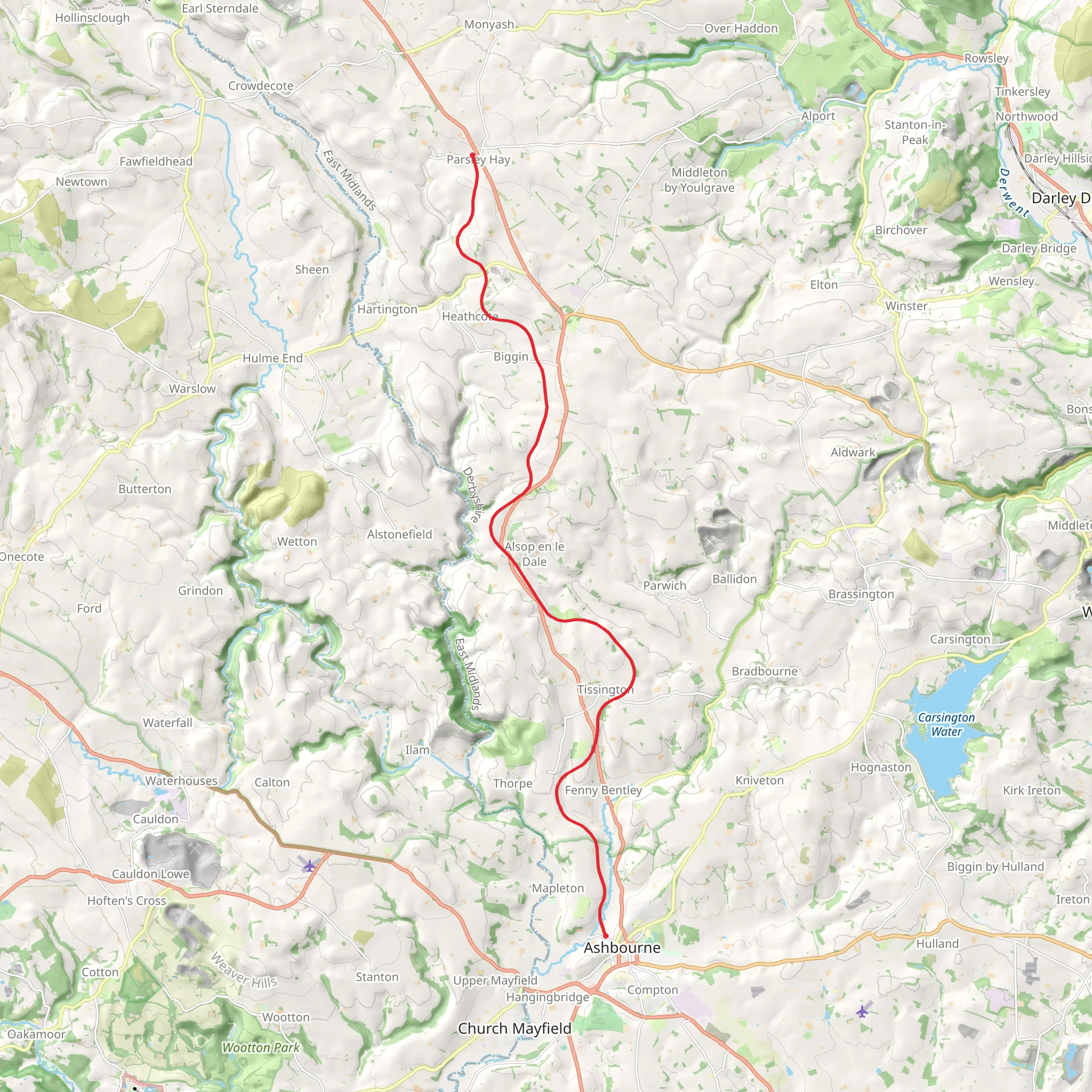 Ashbourne to Parsley Hay Walk mobile static map