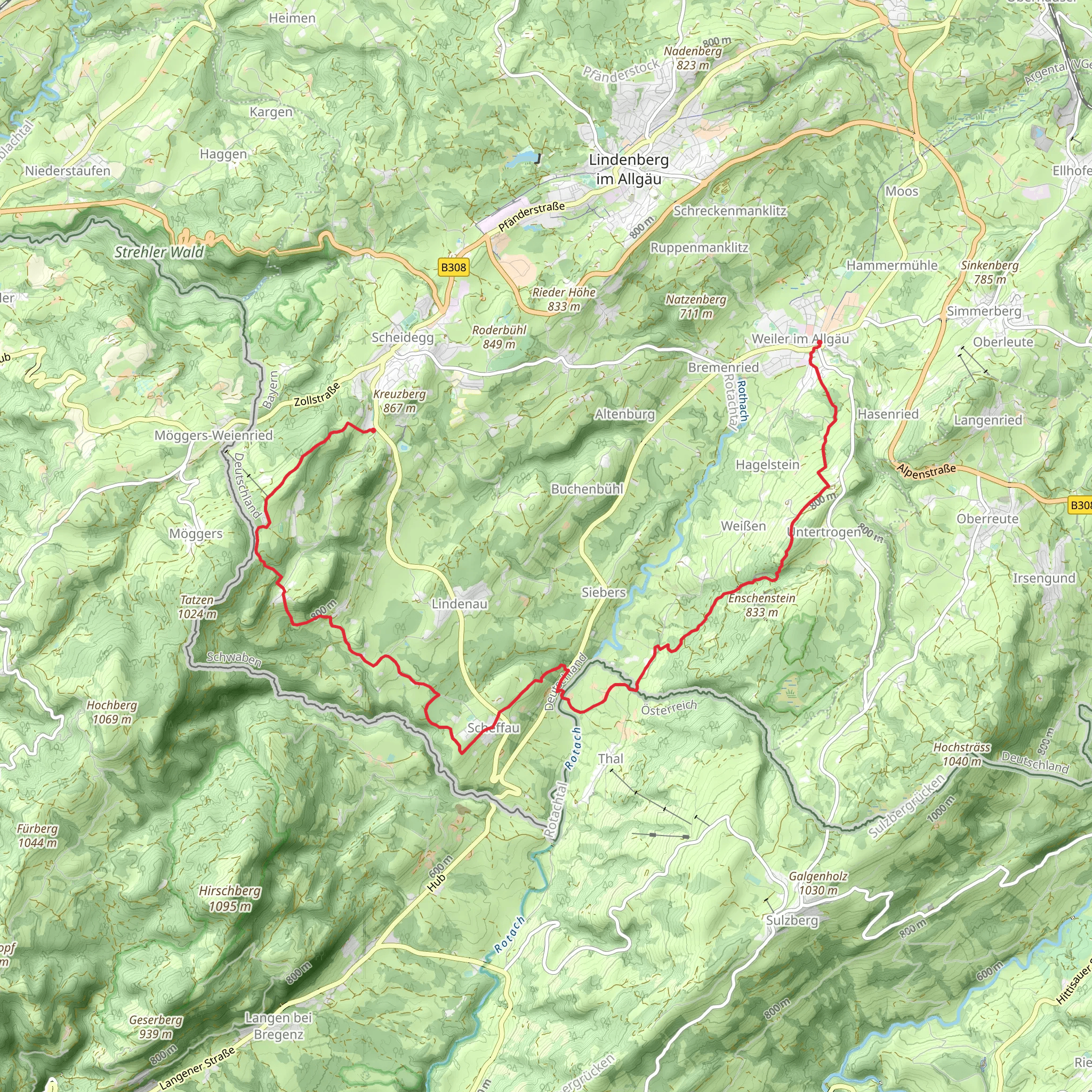 Weiler im Allgau to Scheidegg Walk mobile static map