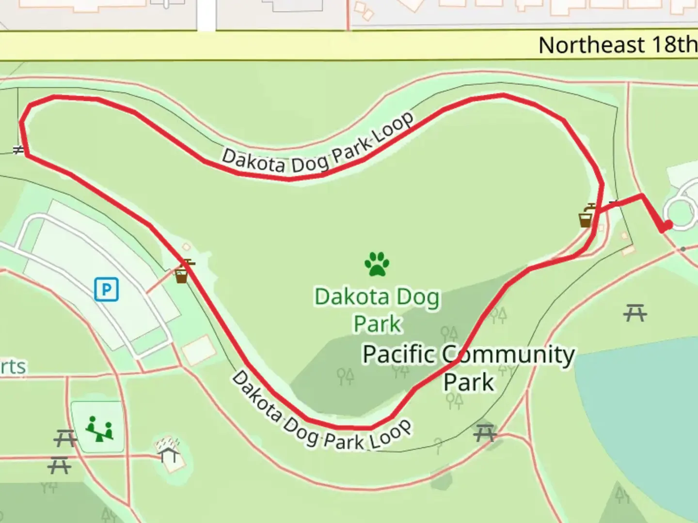 An image depicting the trail Pacific Community Park Loop and its surrounding area.