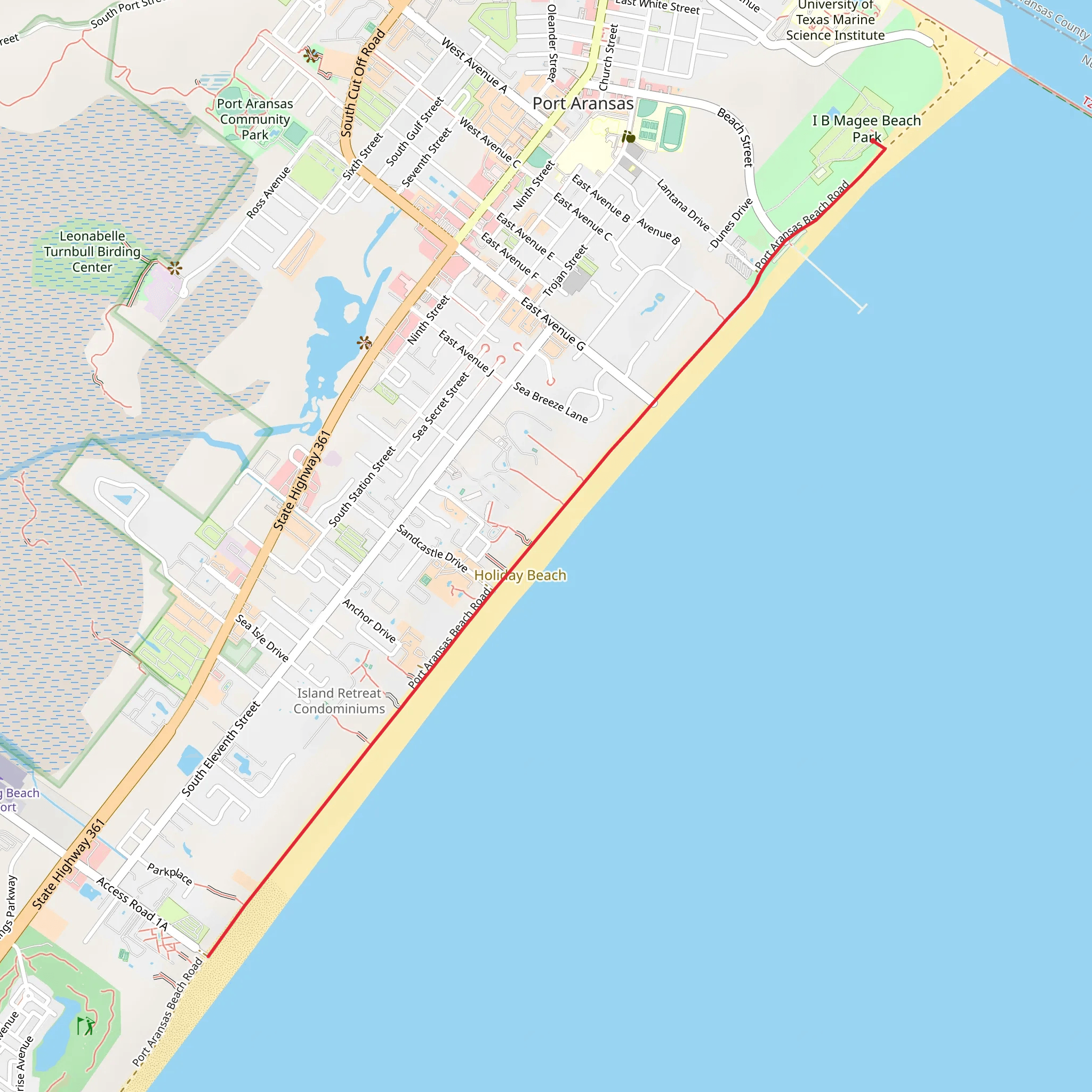 Port Aransas Beach Road Trail mobile static map