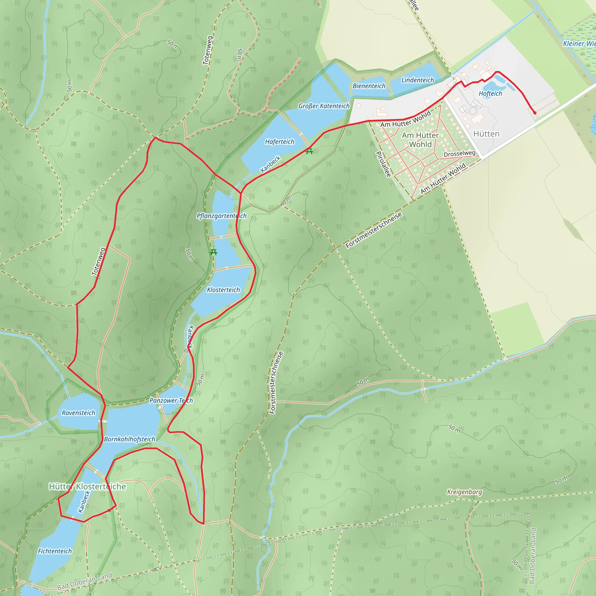 Ravensteich, Bornkohlhofsteich and Panzower Teich Loop - Hutter Wohld mobile static map