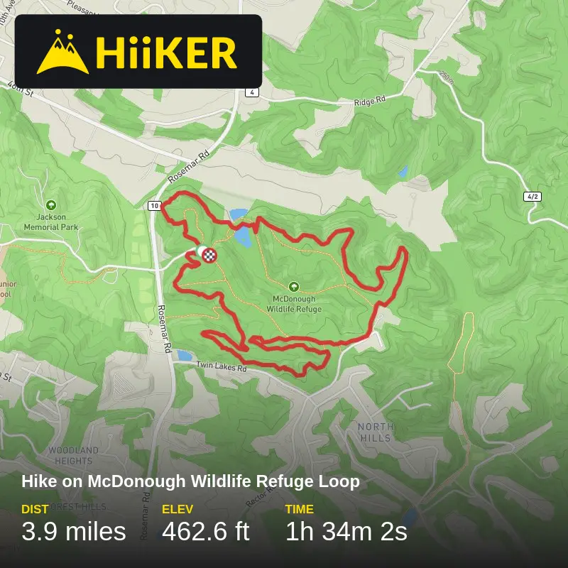 A map preview of the recording Hike on McDonough Wildlife Refuge Loop.