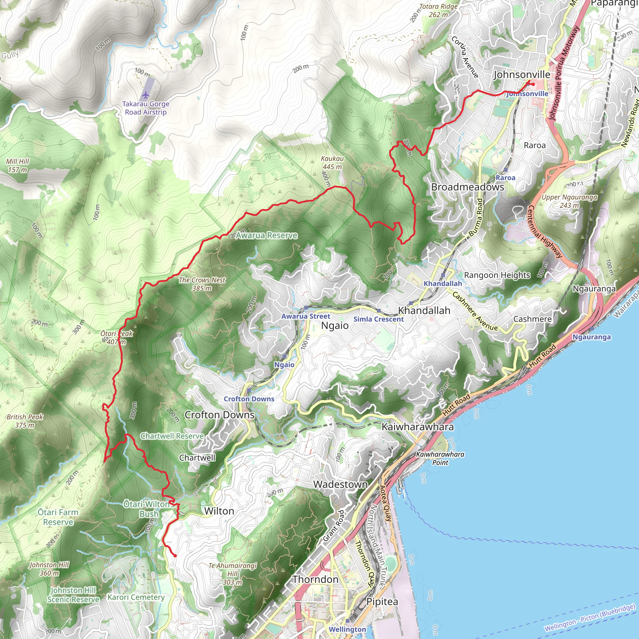 Otari Wilton Bush to Kaukau via Skyline Walkway mobile static map