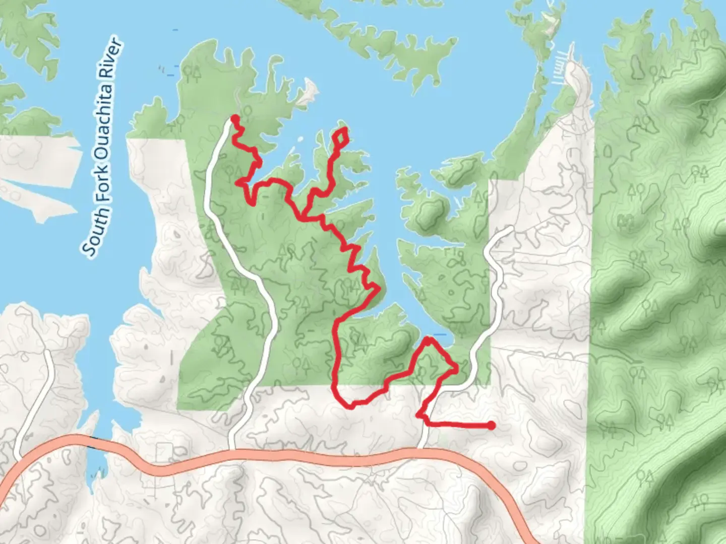 An image depicting the trail Lake Ouachita Vista and Eagle Vista Trail and its surrounding area.