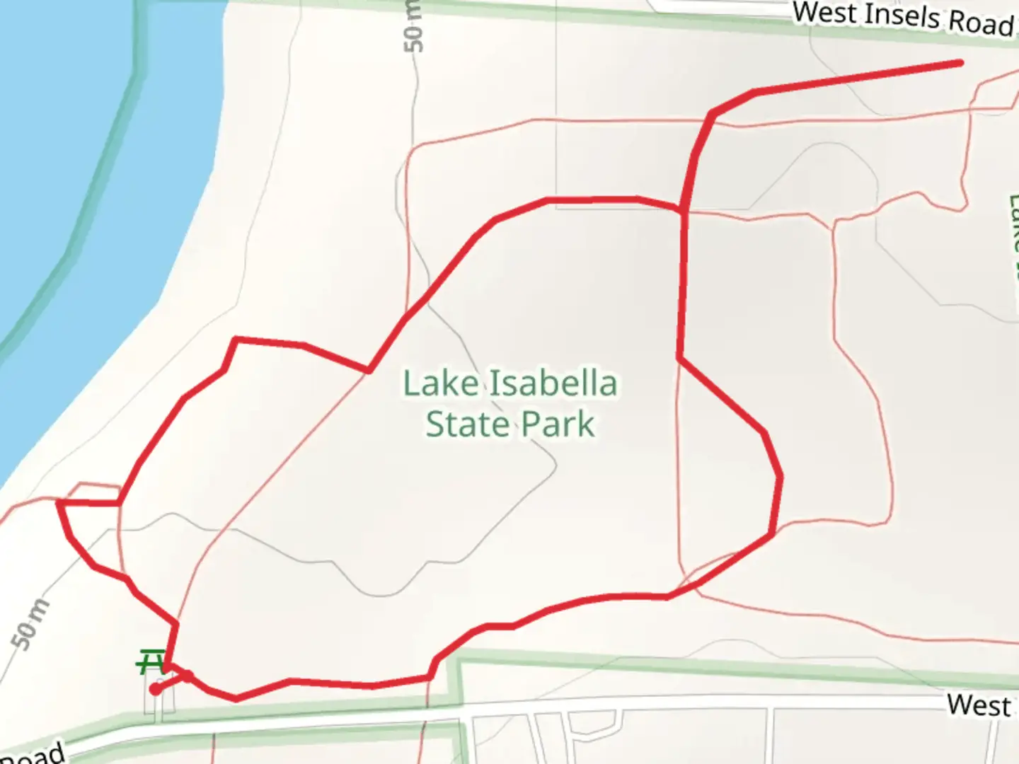 An image depicting the trail Lake Isabella State Park Loop and its surrounding area.