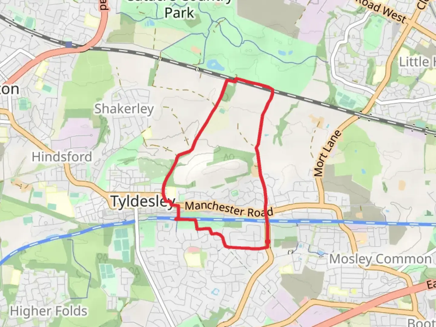 An image depicting the trail Tyldesley Loop and its surrounding area.