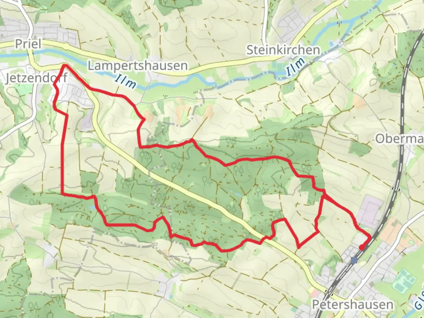 An image depicting the trail Petershausen - Oberbay Loop and its surrounding area.