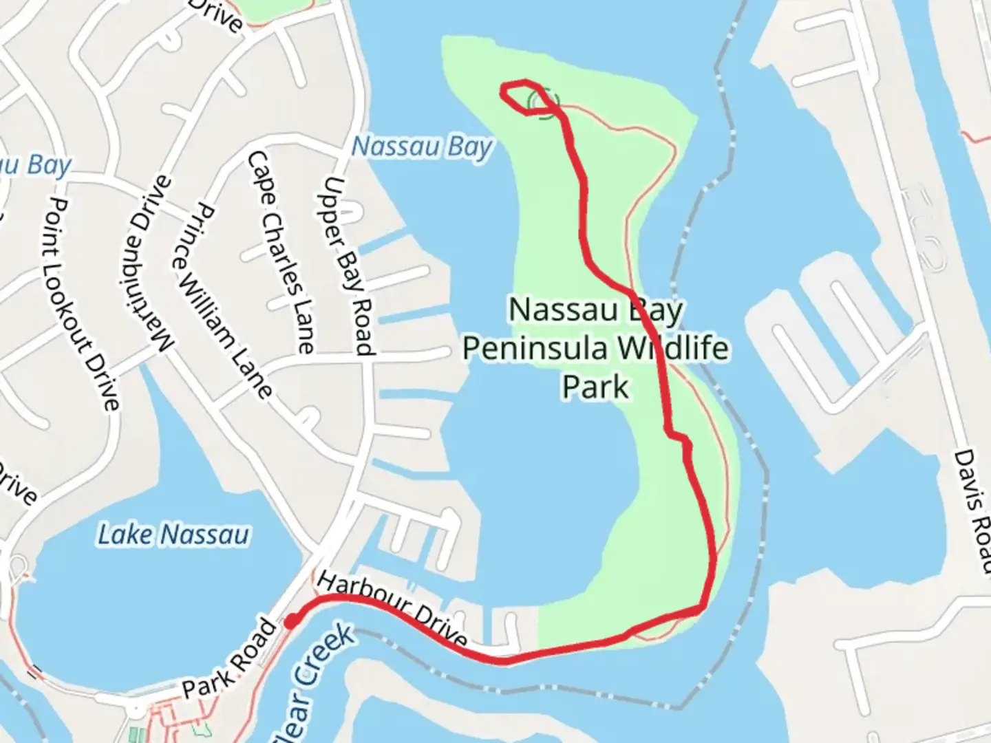 An image depicting the trail Nassau Bay Peninsula Wildlife Park and its surrounding area.