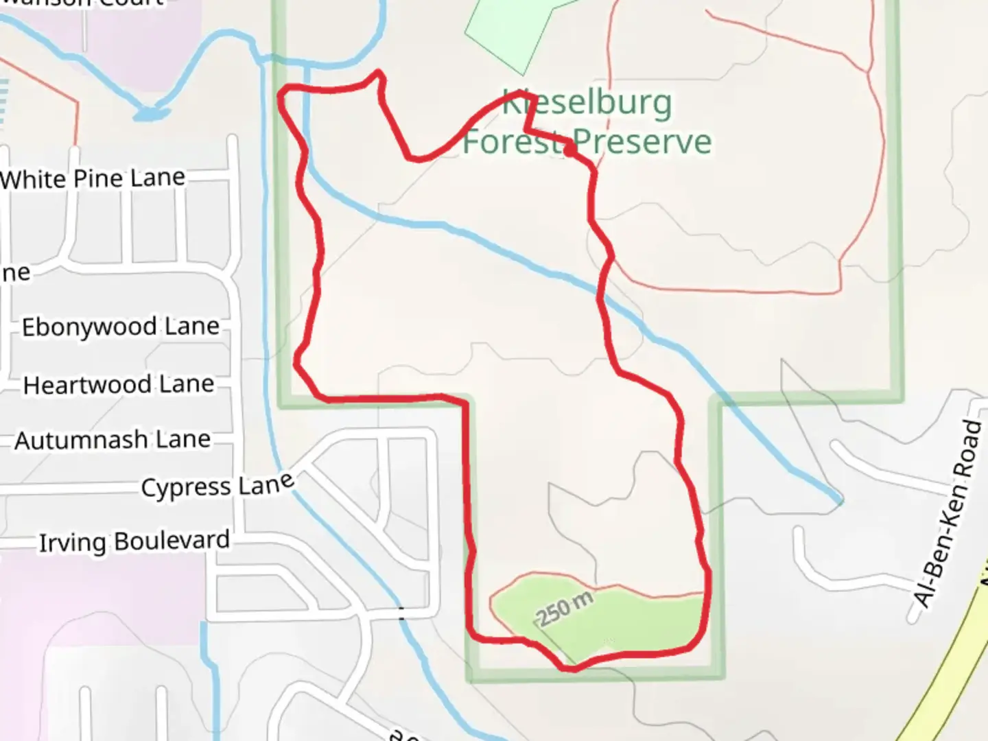 An image depicting the trail Hickory Tree Drive Loop - East and its surrounding area.