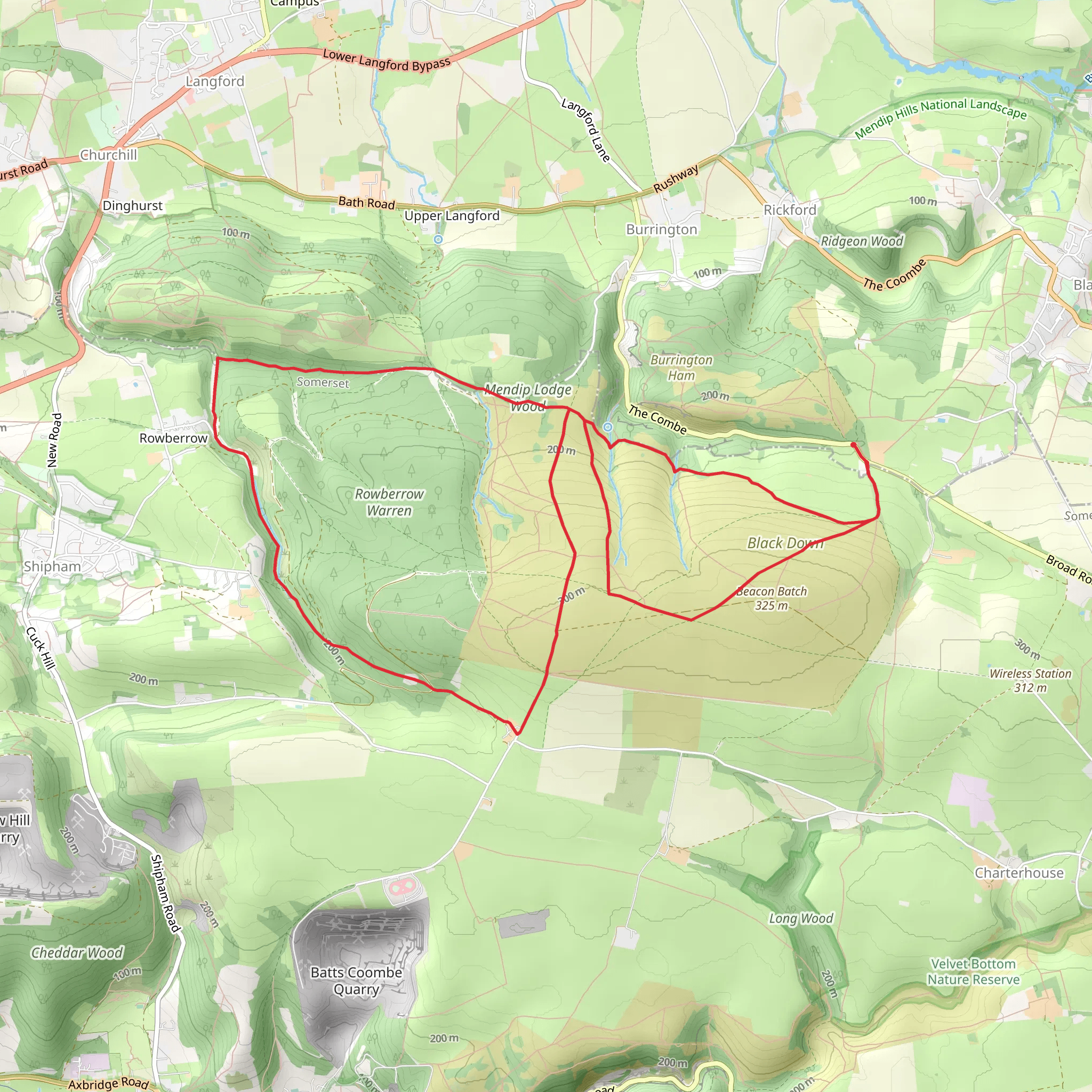 Rowberrow Warren Wood and WWII Bombing Complex Loop - Rowberrow mobile static map