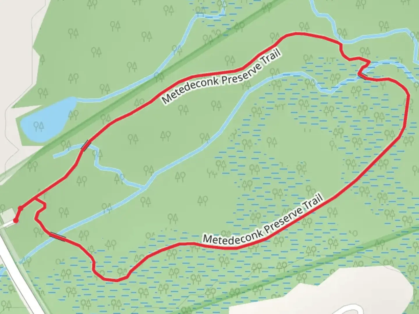 An image depicting the trail Metedeconk Preserve Loop Trail and its surrounding area.