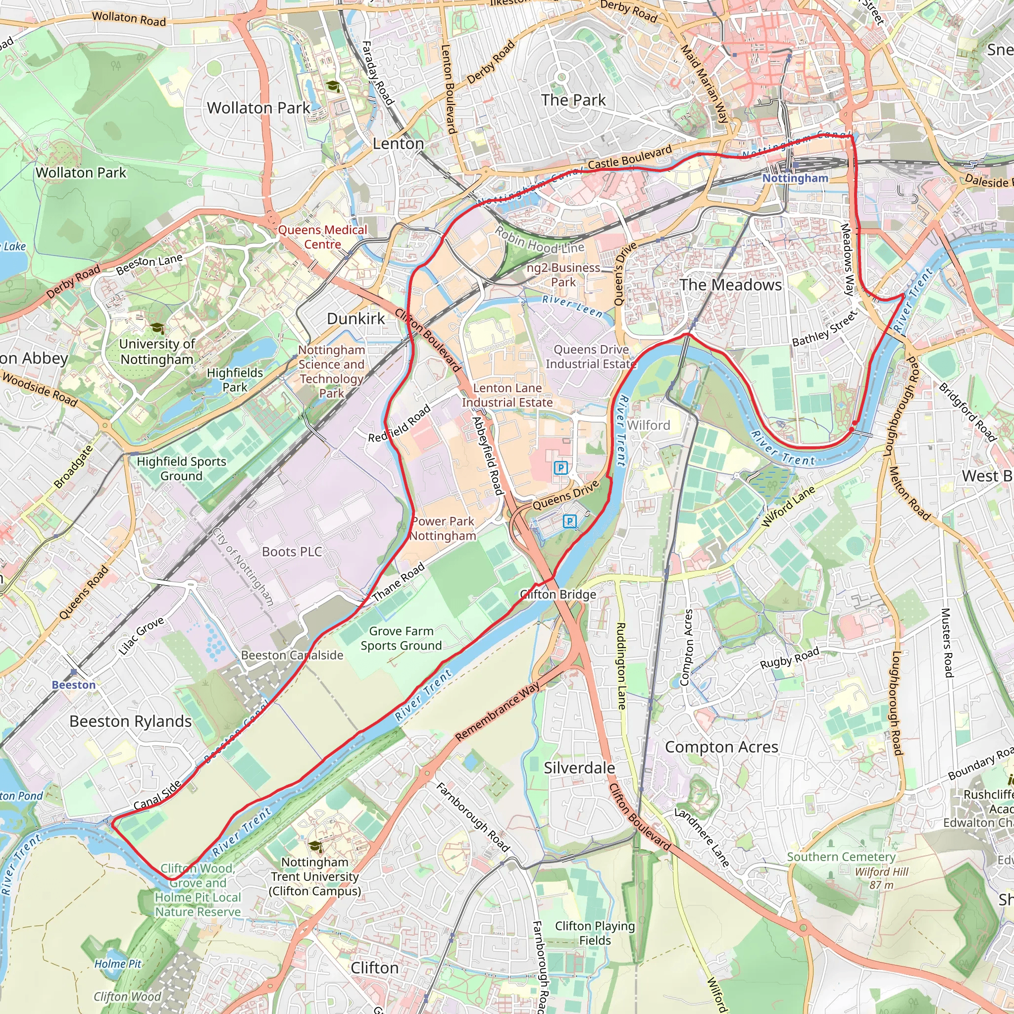 Beeston Canal and River Trent via Trent Valley Way mobile static map