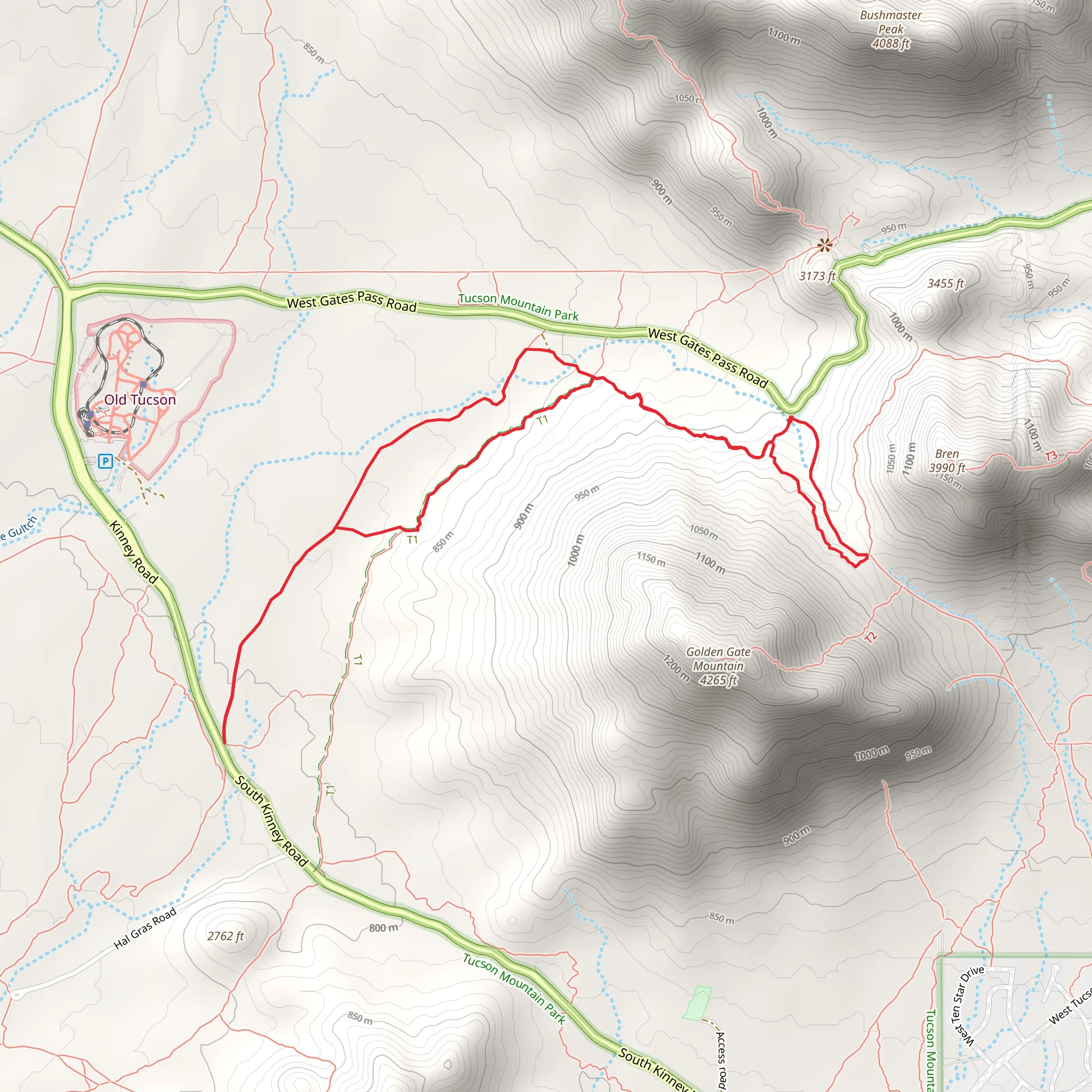 Yetman, Golden Gate and Ironwood Loop Trail mobile static map