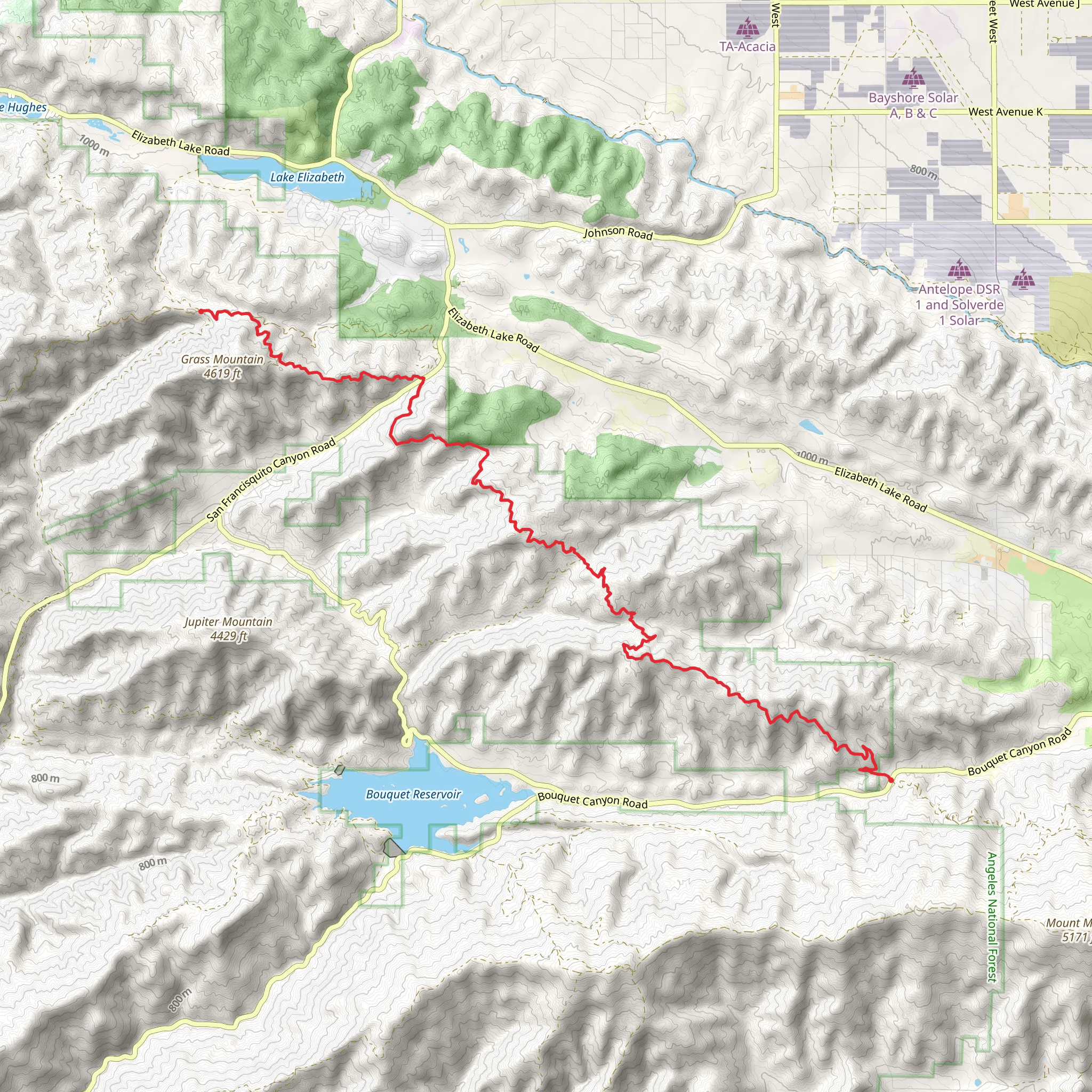 Bouquet Canyon Road to Grass Mountain mobile static map