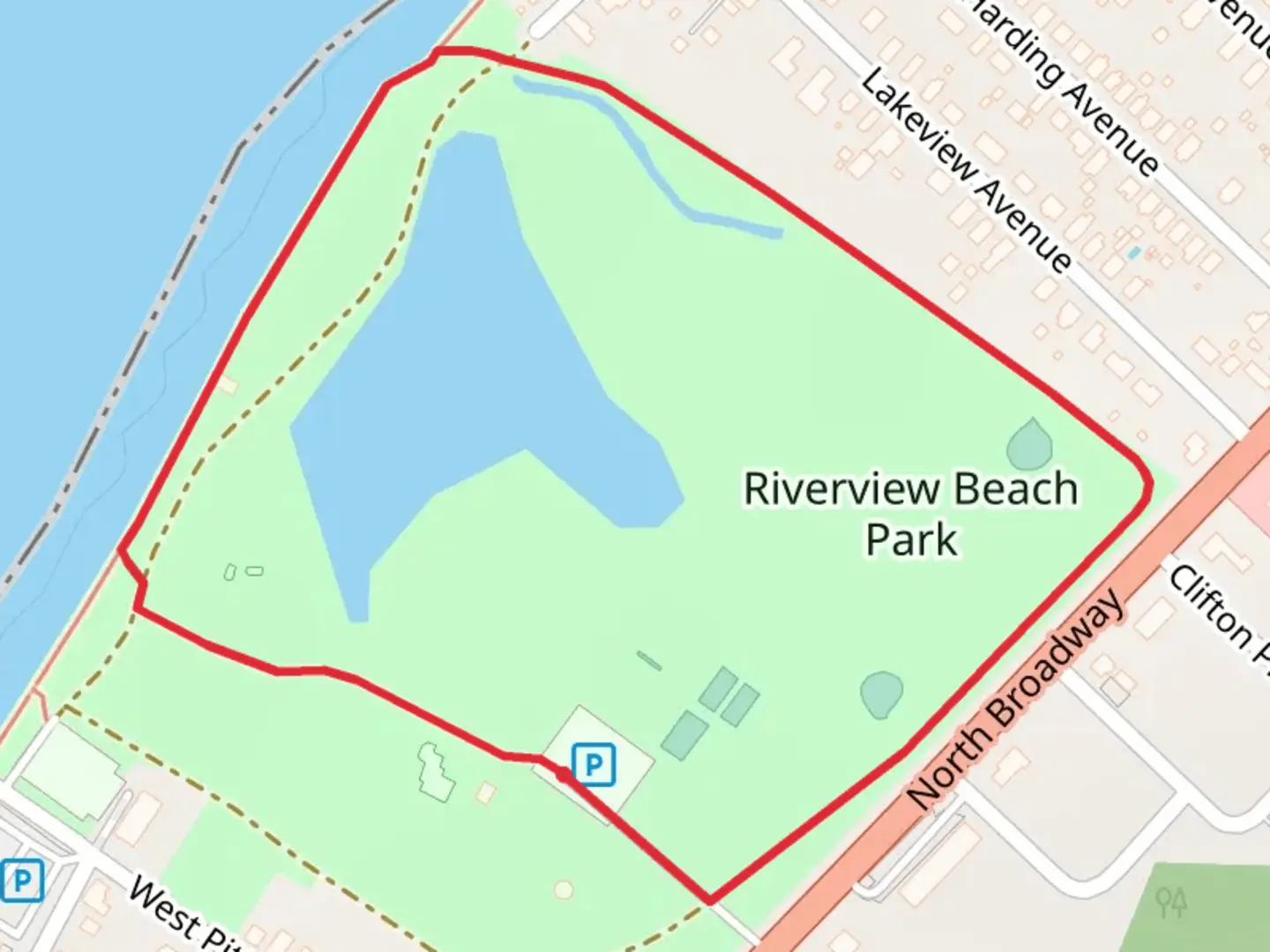 An image depicting the trail Riverview Beach Park Loop and its surrounding area.