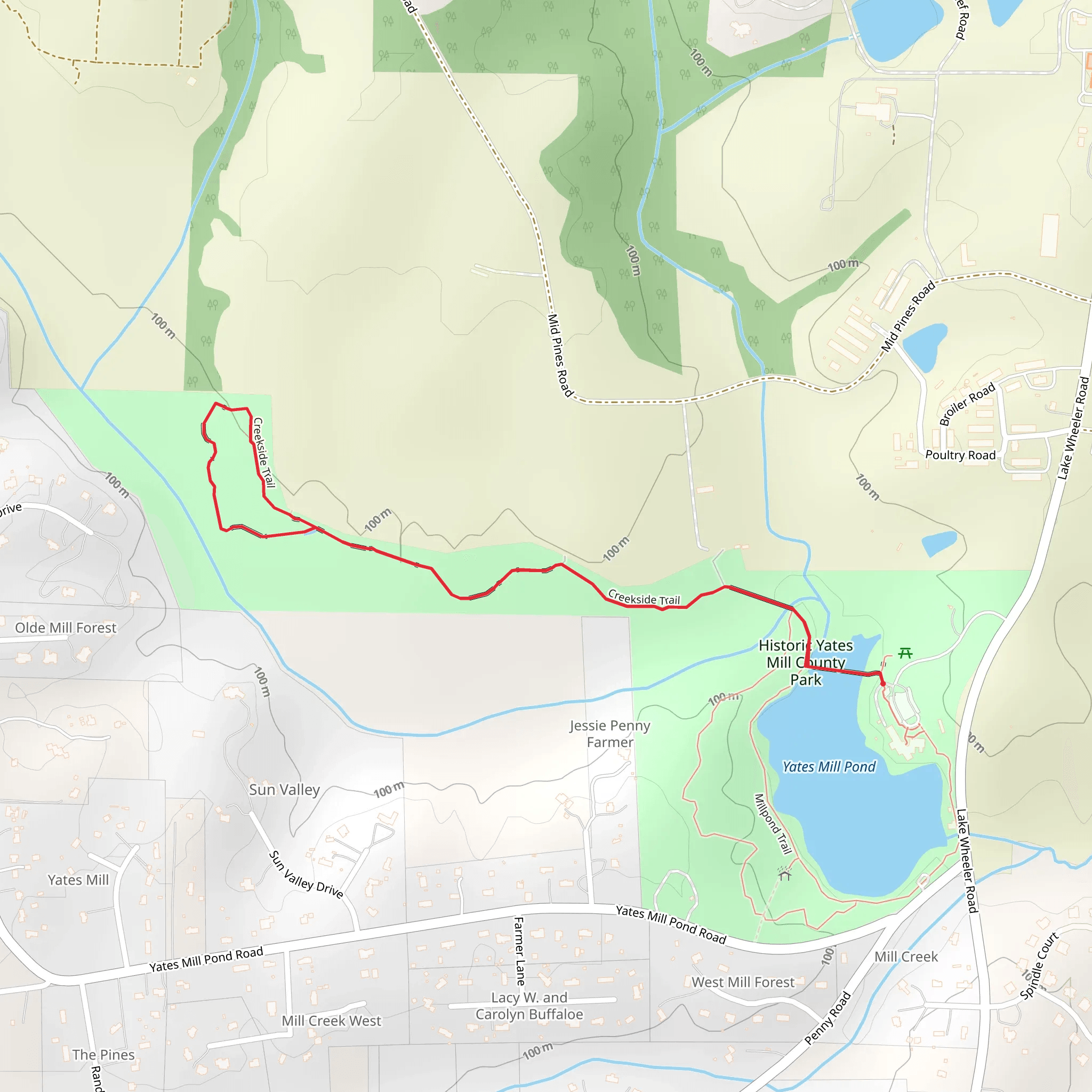 Creekside Trail from Yates Mill Pond mobile static map