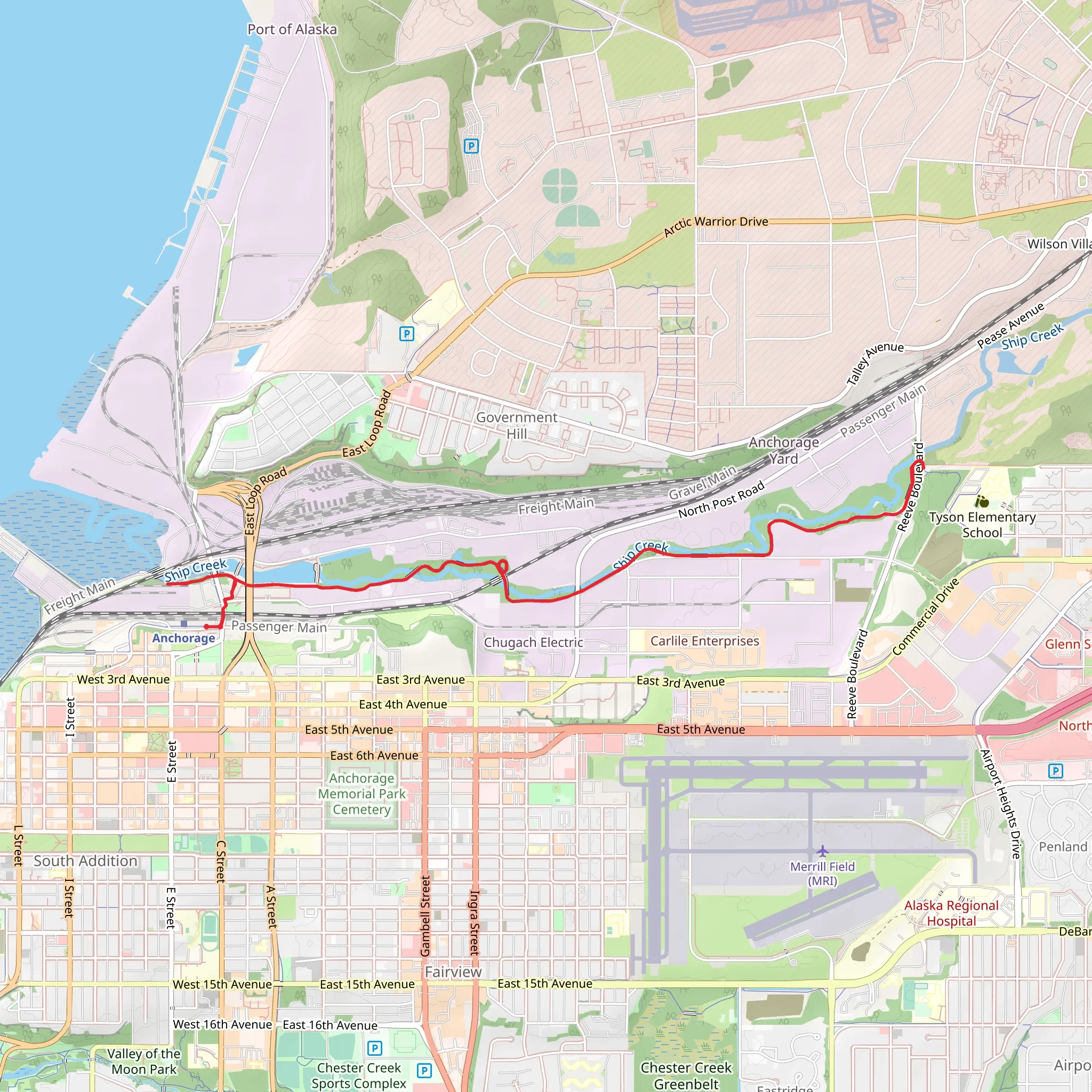 Ship Creek Trail Out and Back mobile static map